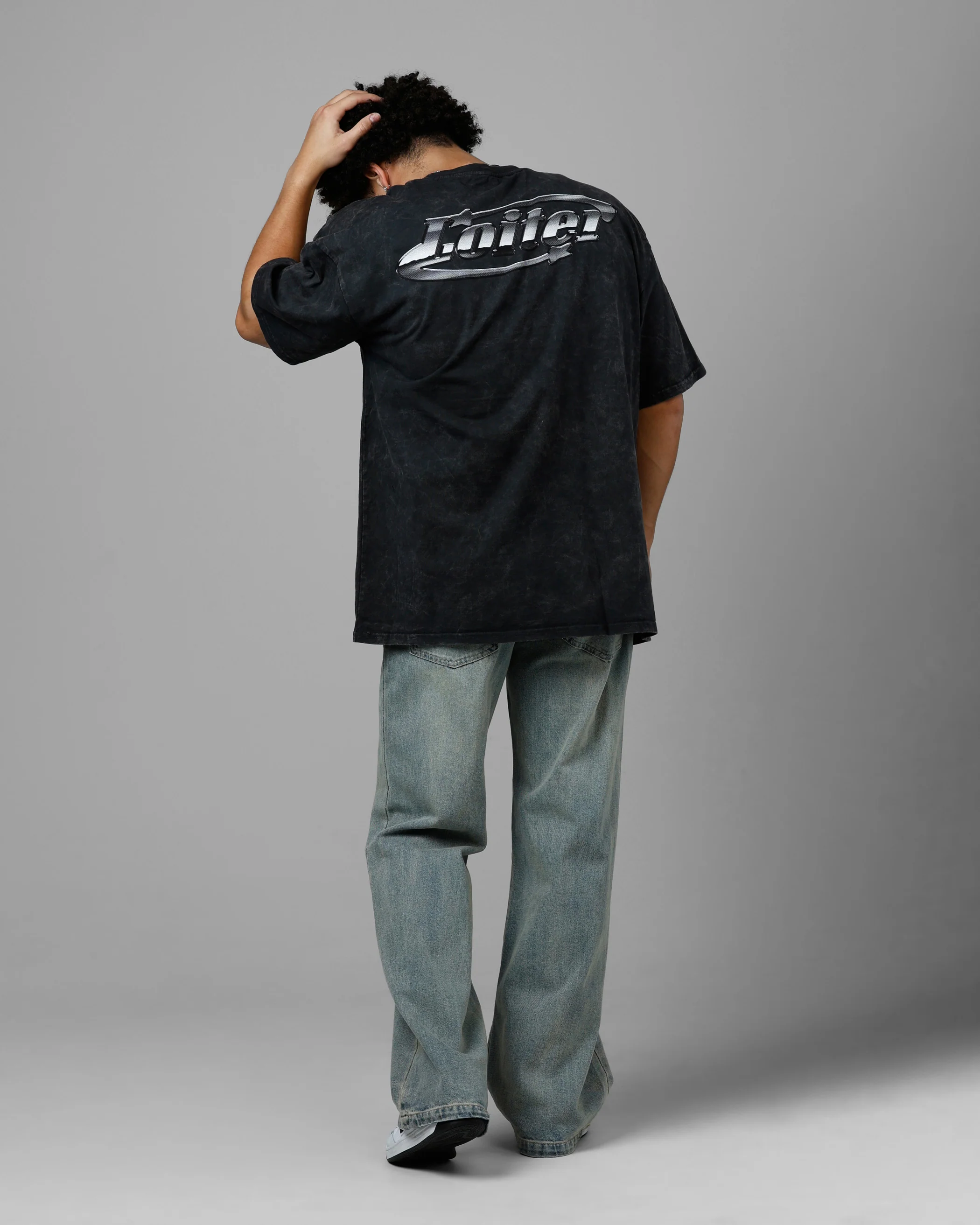 Loiter Chrome Logo T-Shirt Black Acidwash - Image 6
