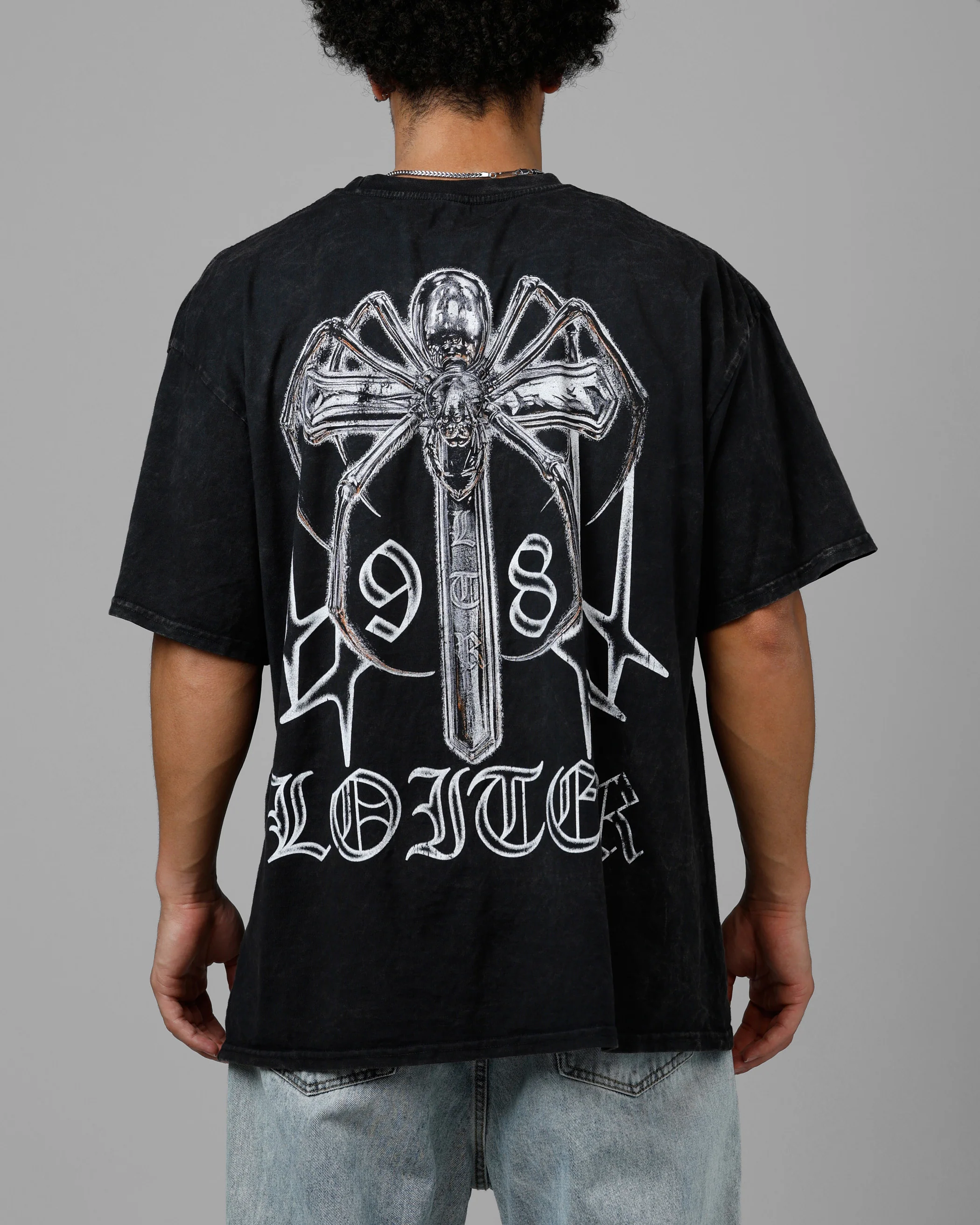 Loiter Chrome Spider T-Shirt Black Acidwash