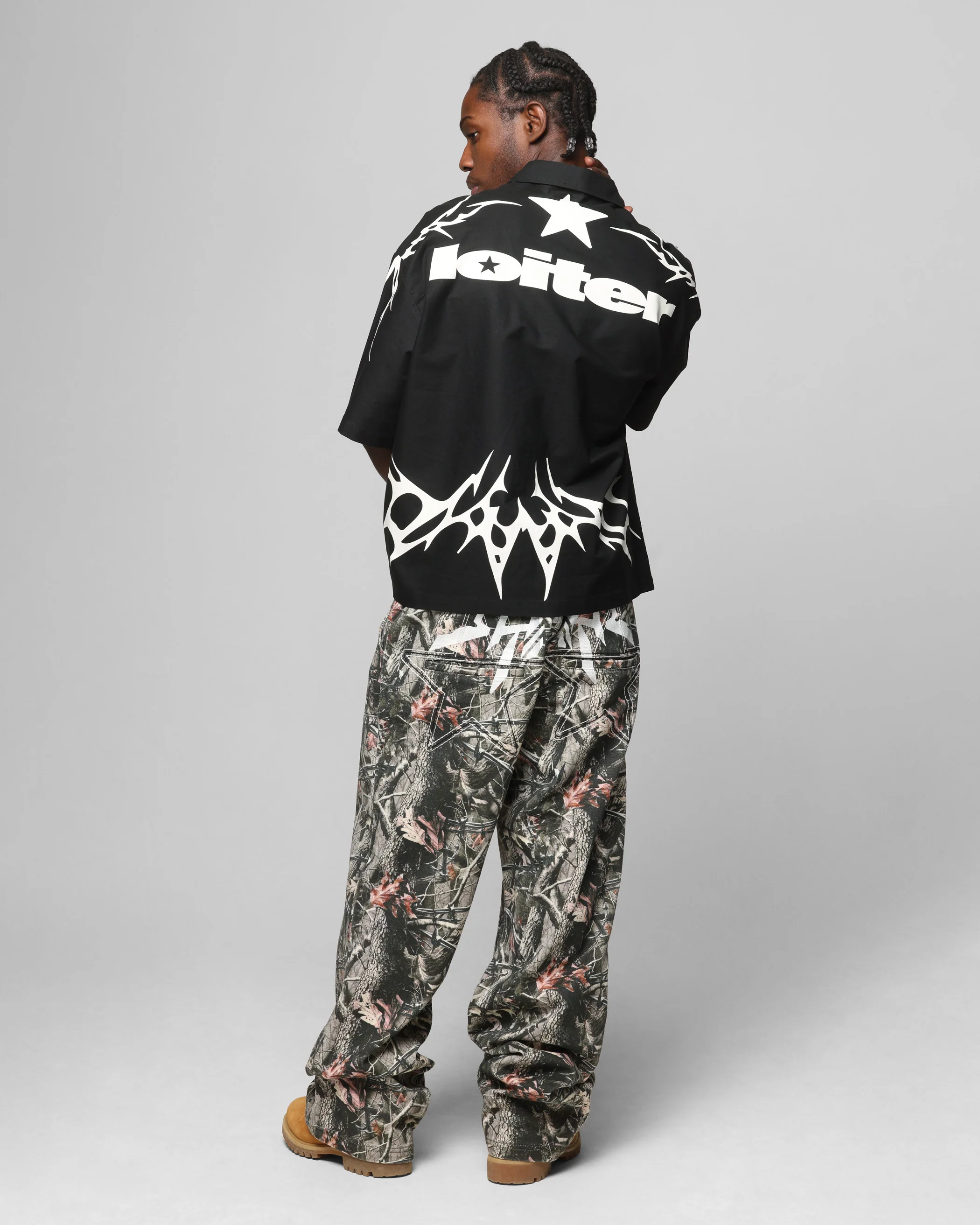 Loiter Cyber Zip Up Short Sleeve Shirt Black - Image 4