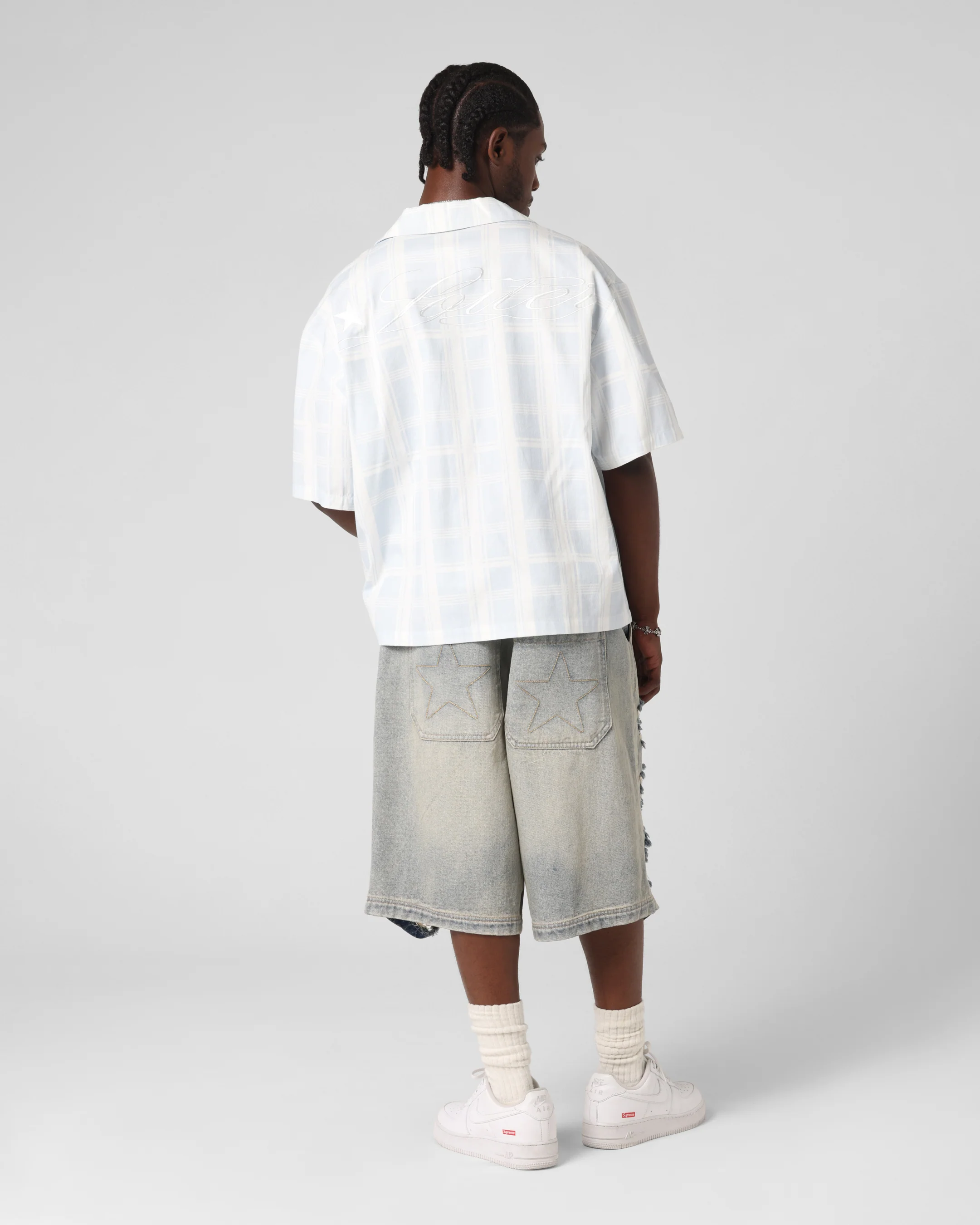 Loiter Daytona Button Up Shirt Blue Check - Image 3