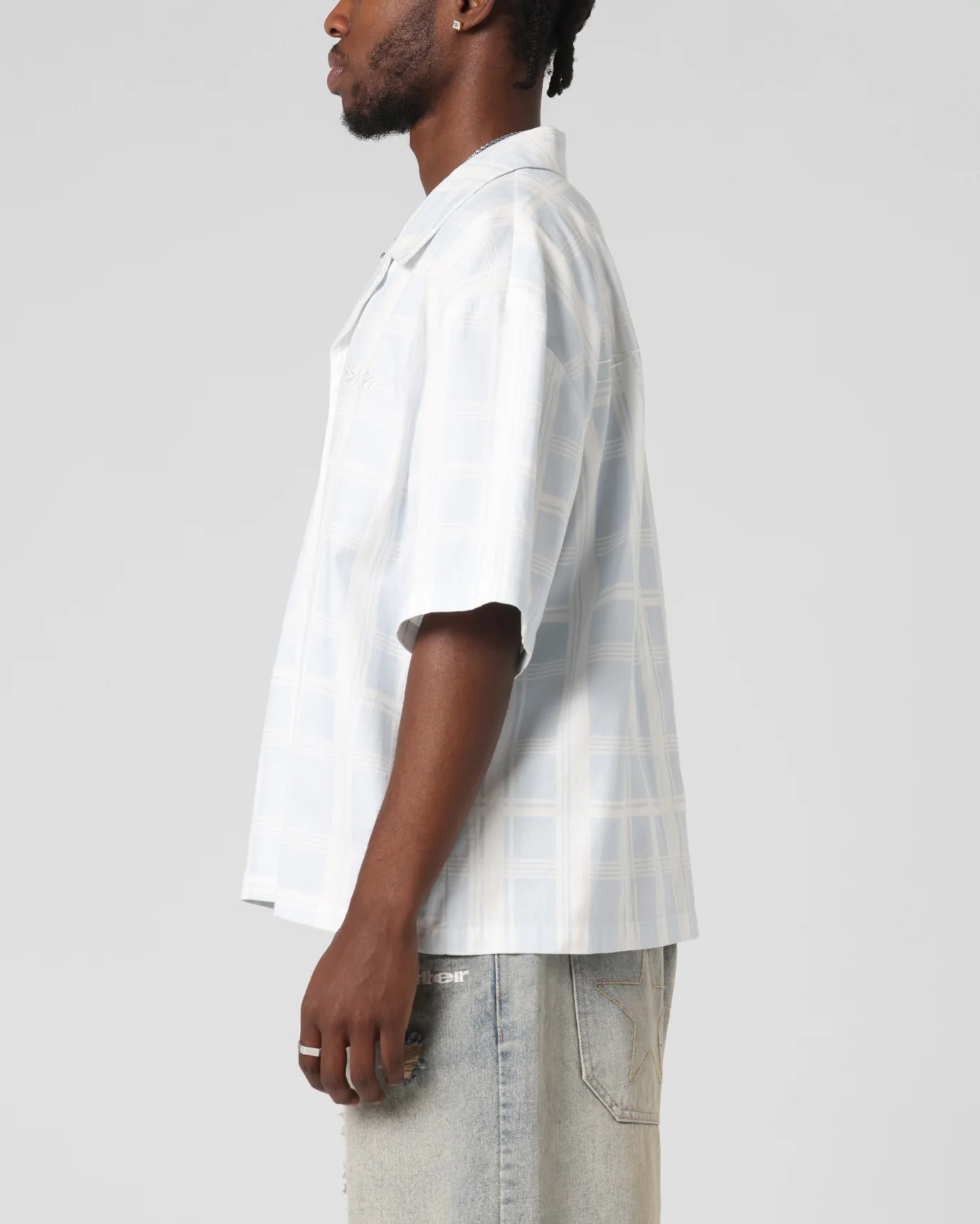 Loiter Daytona Button Up Shirt Blue Check - Image 6