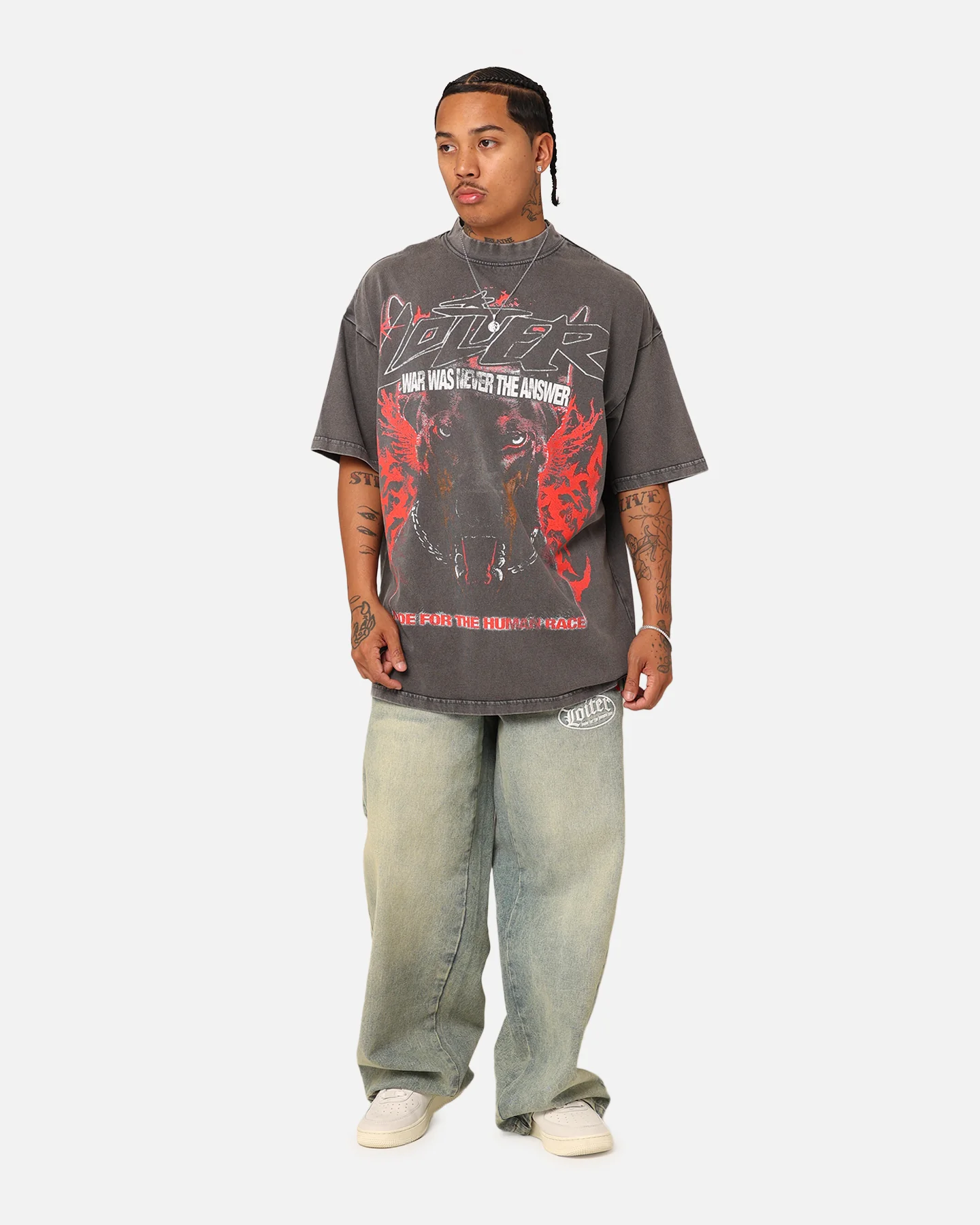 Loiter Dog Tag Oversized T-Shirt Charcoal Grey - Image 3