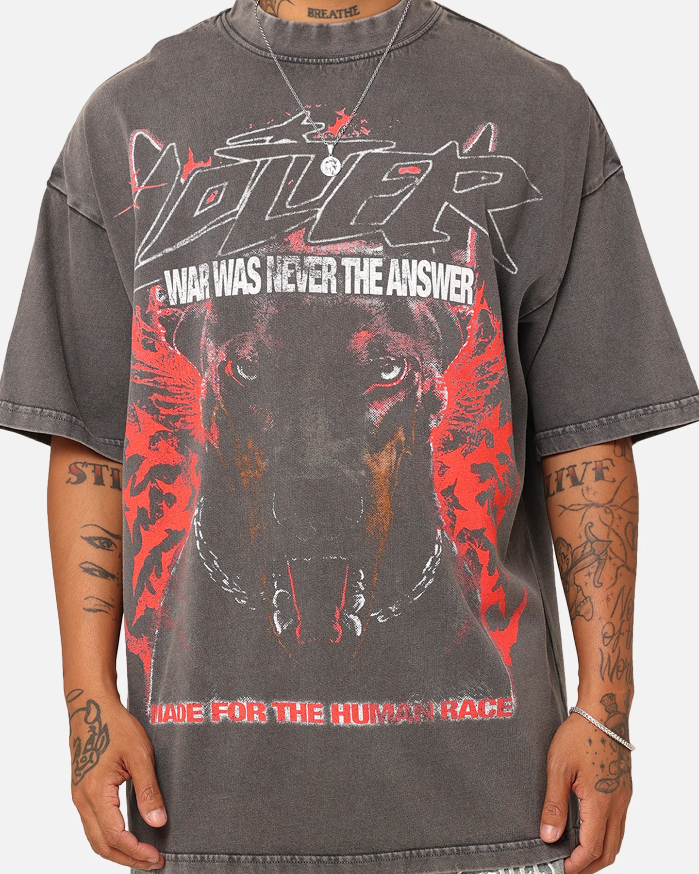 Loiter Dog Tag Oversized T-Shirt Charcoal Grey - Image 4