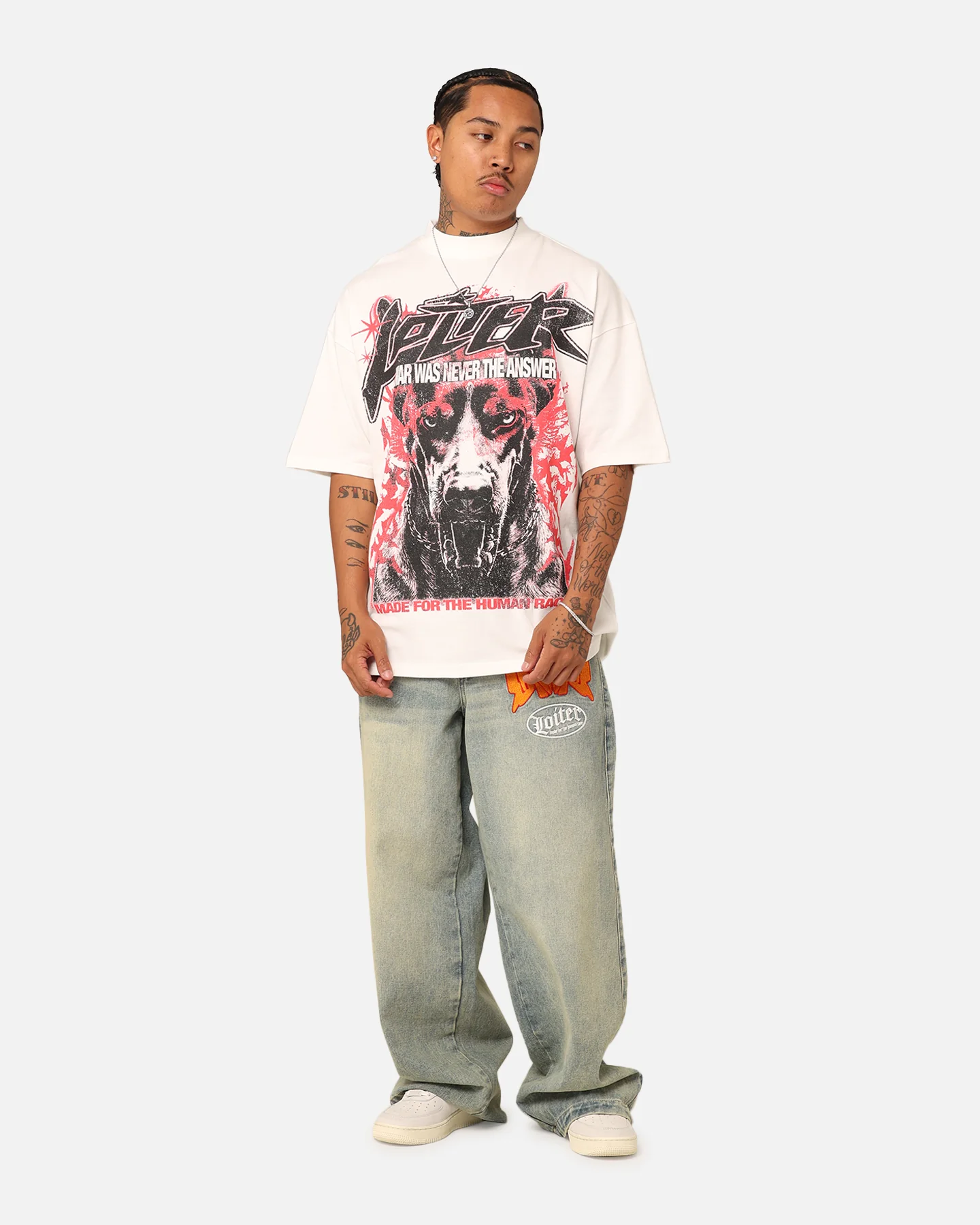 Loiter Dog Tag Oversized T-Shirt Off White - Image 3
