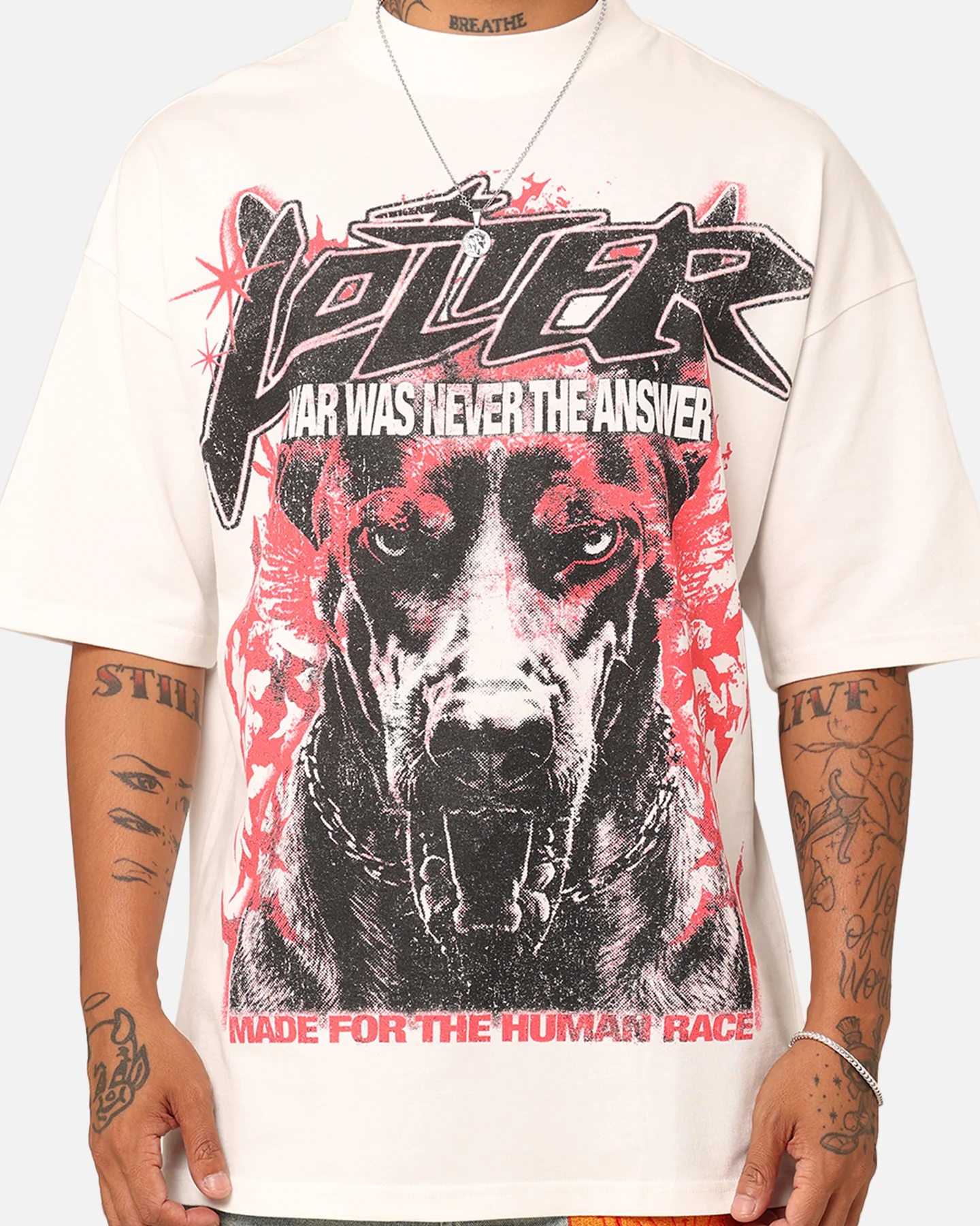 Loiter Dog Tag Oversized T-Shirt Off White - Image 4