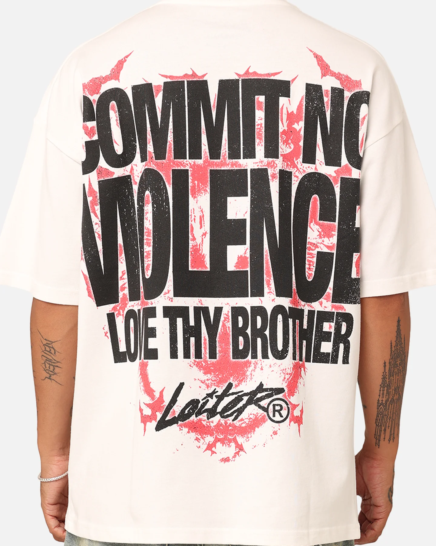 Loiter Dog Tag Oversized T-Shirt Off White - Image 5