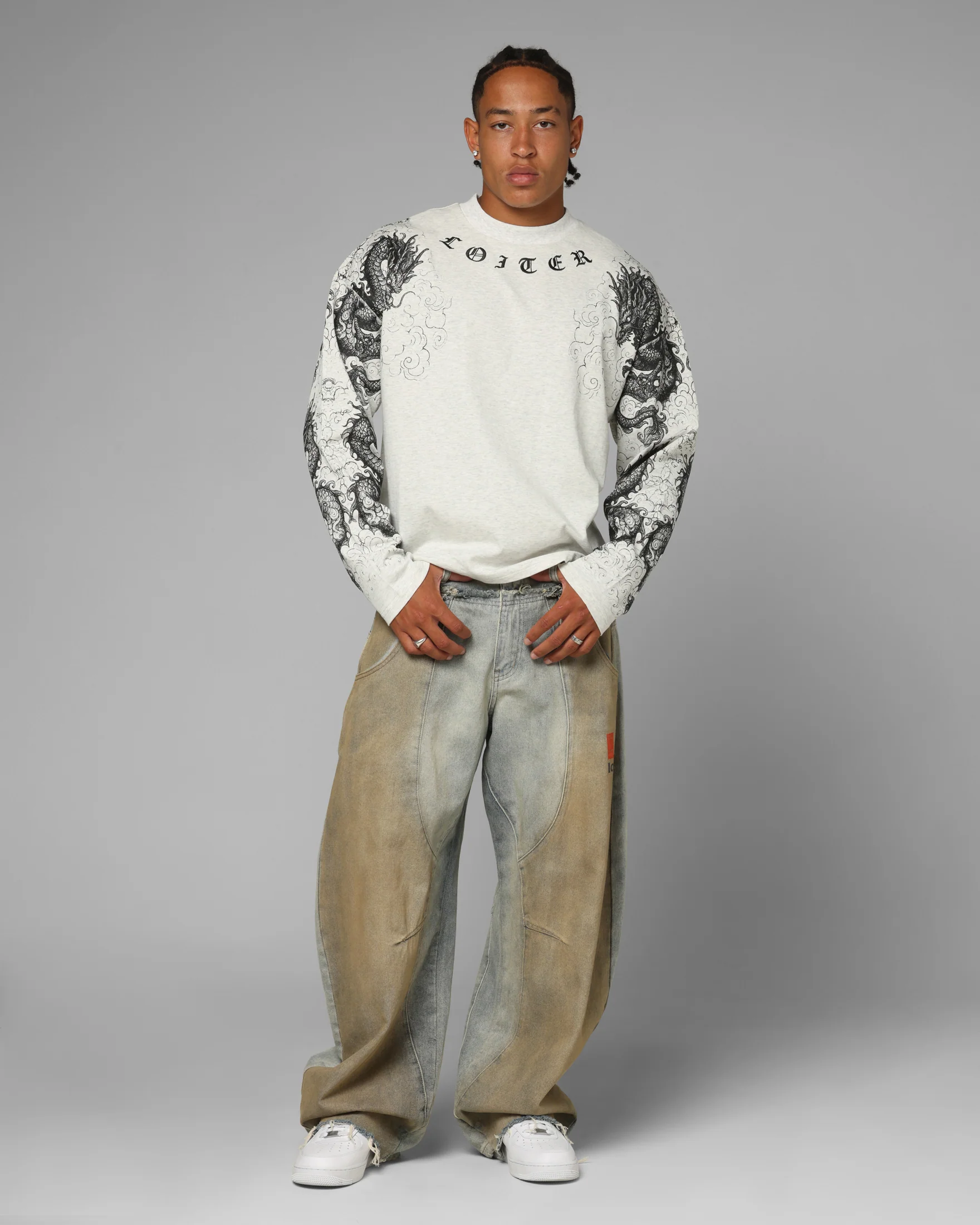 Loiter Dragon Tattoo Long Sleeve T-Shirt White - Image 3