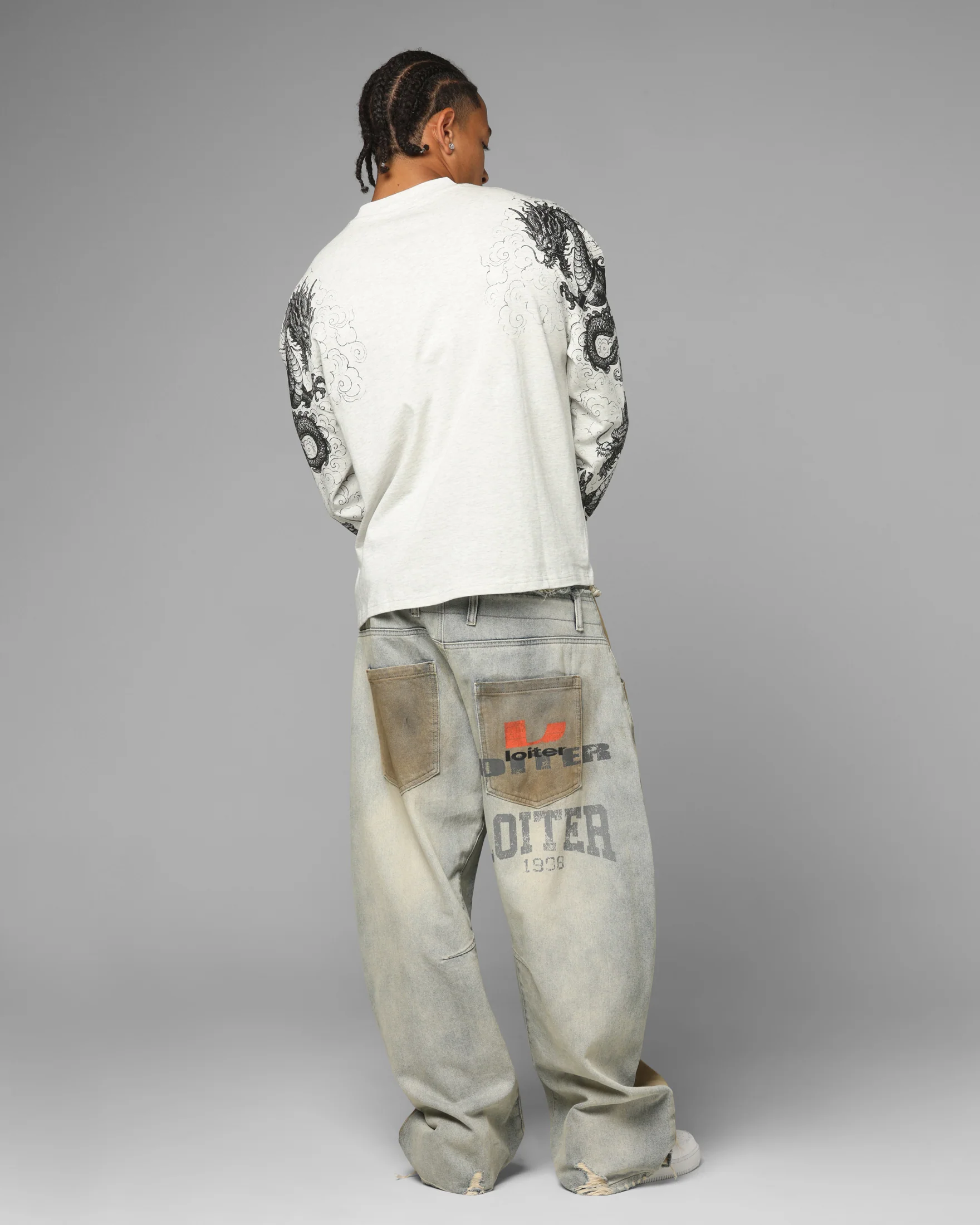 Loiter Dragon Tattoo Long Sleeve T-Shirt White - Image 4
