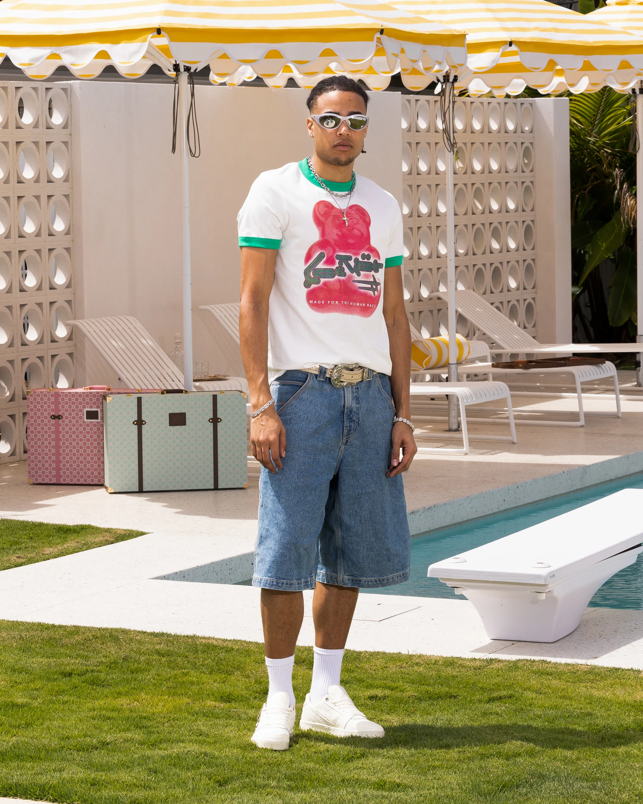 Loiter Gummy Ringer T-Shirt Off White/Green - Image 2