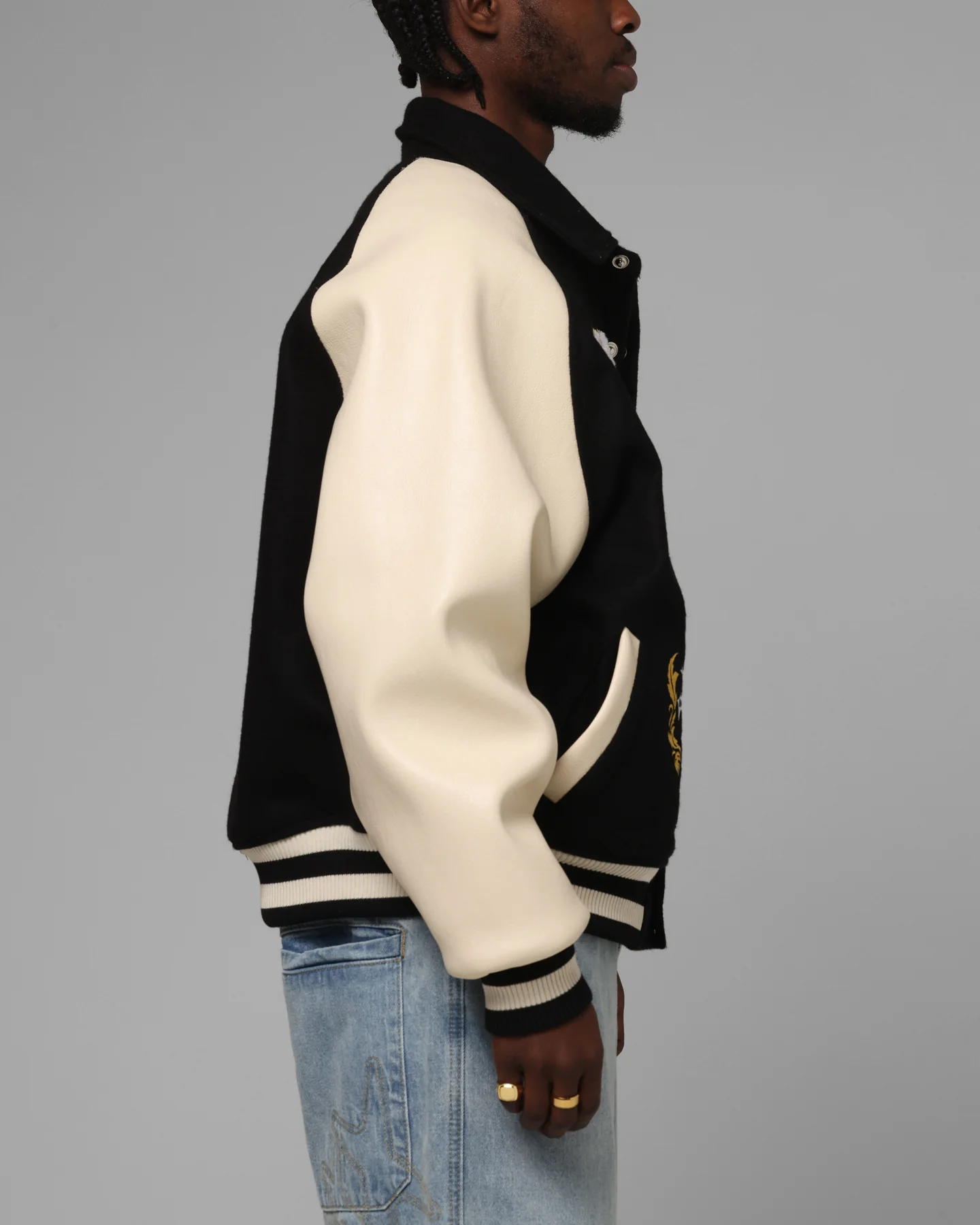 Loiter Heaven Varsity Jacket Black/Off White - Image 5