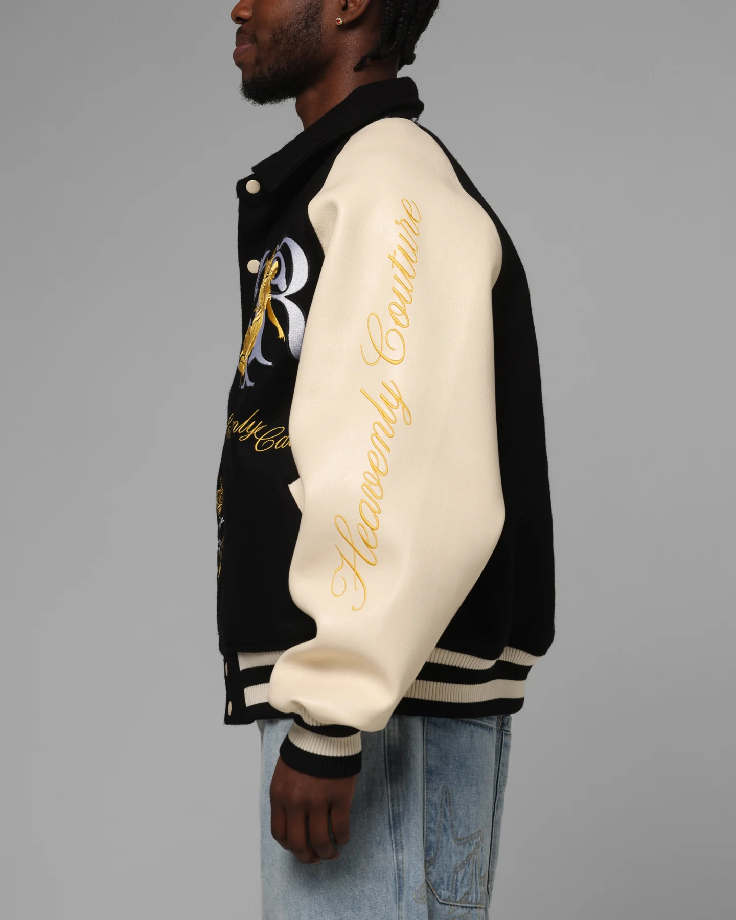Loiter Heaven Varsity Jacket Black/Off White - Image 6