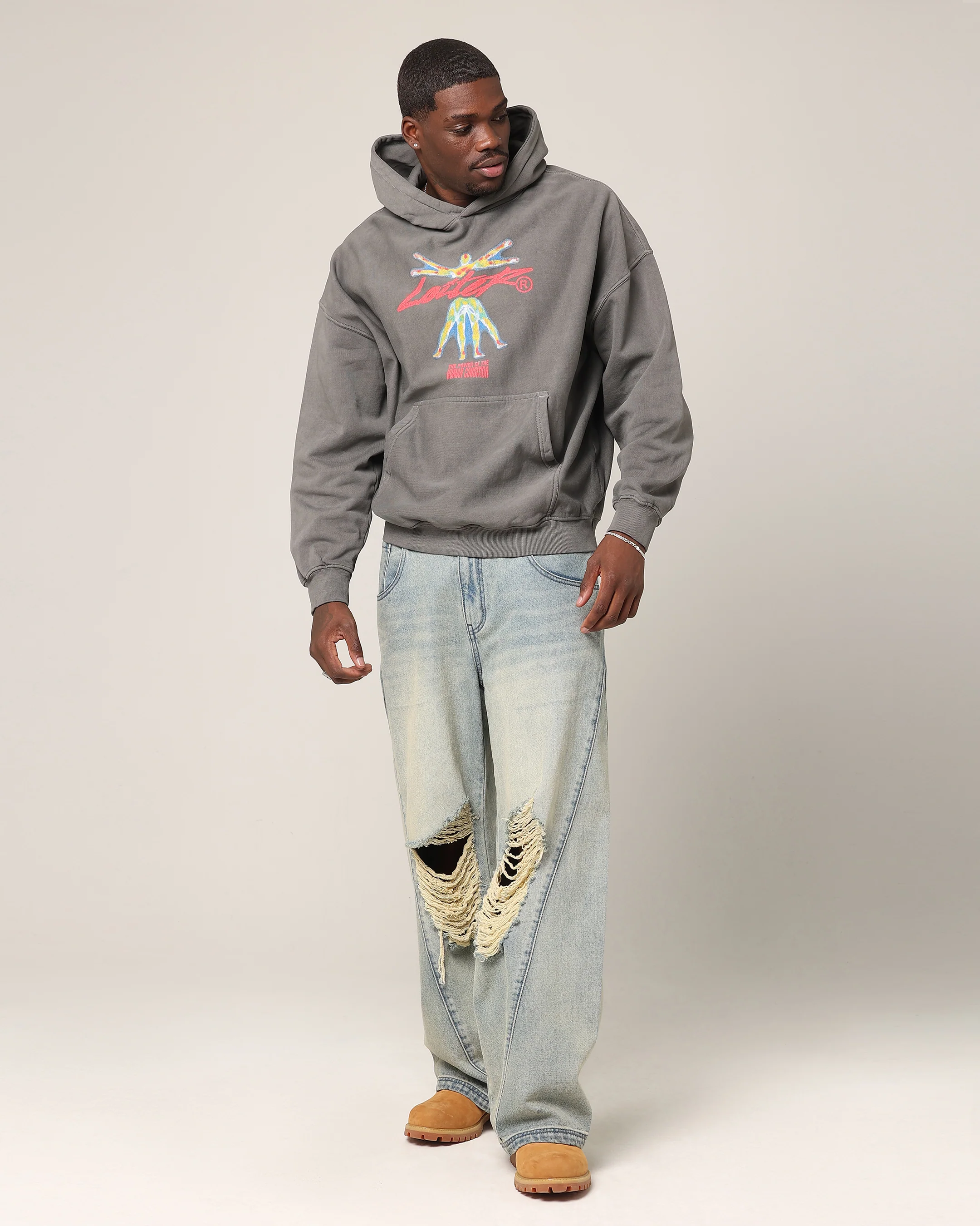 Loiter Human Condition Hoodie Washed Charcoal - Image 3