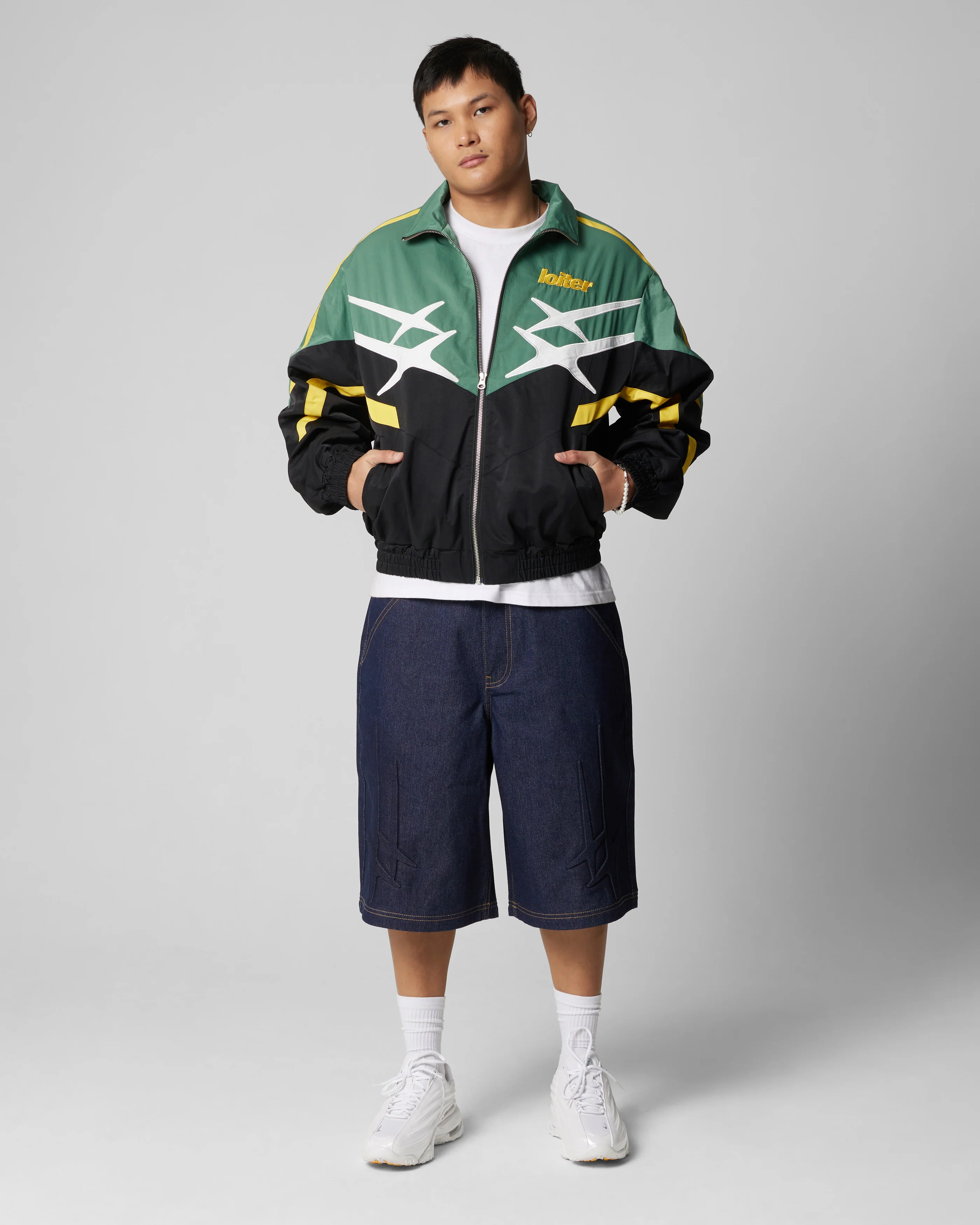 Loiter Hybrid Track Jacket Green/Yellow - Image 3