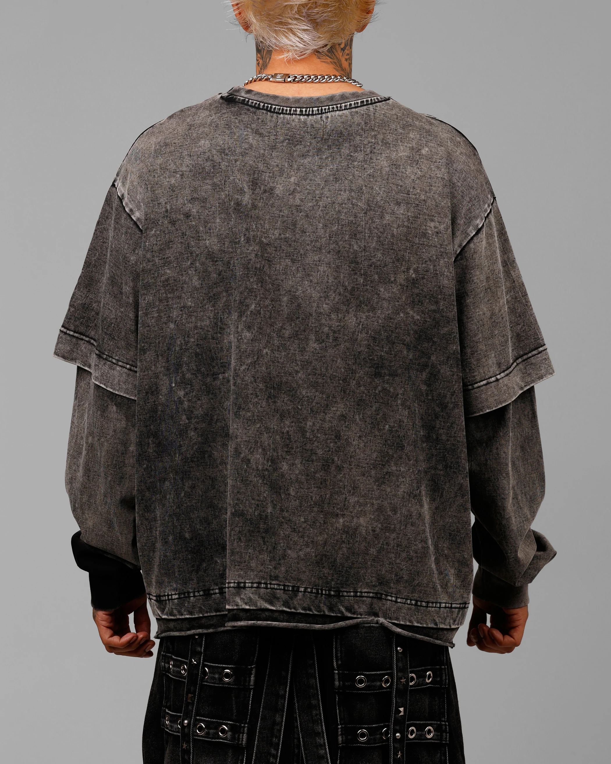 Loiter Impact Long Sleeve T-Shirt Washed Black/White - Image 2