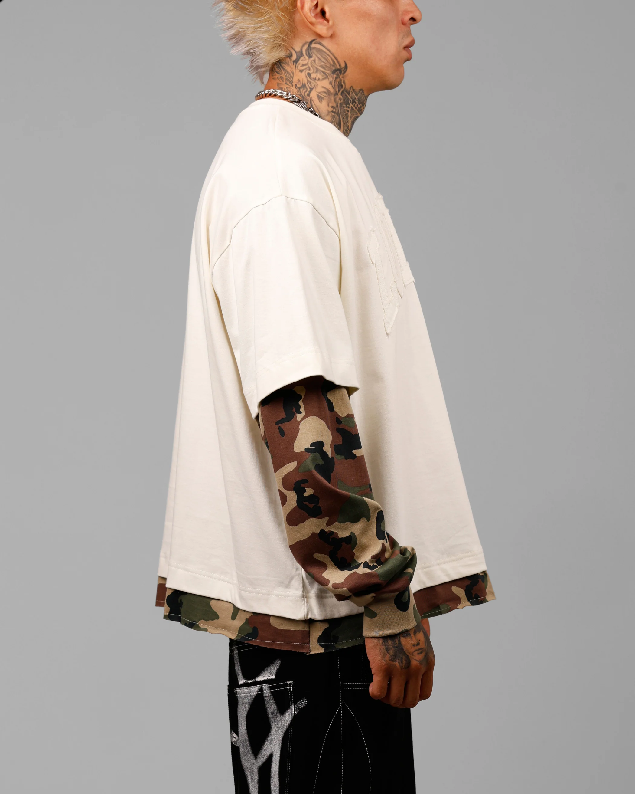 Loiter Impact Long Sleeve T-Shirt Washed White/Camo - Image 4