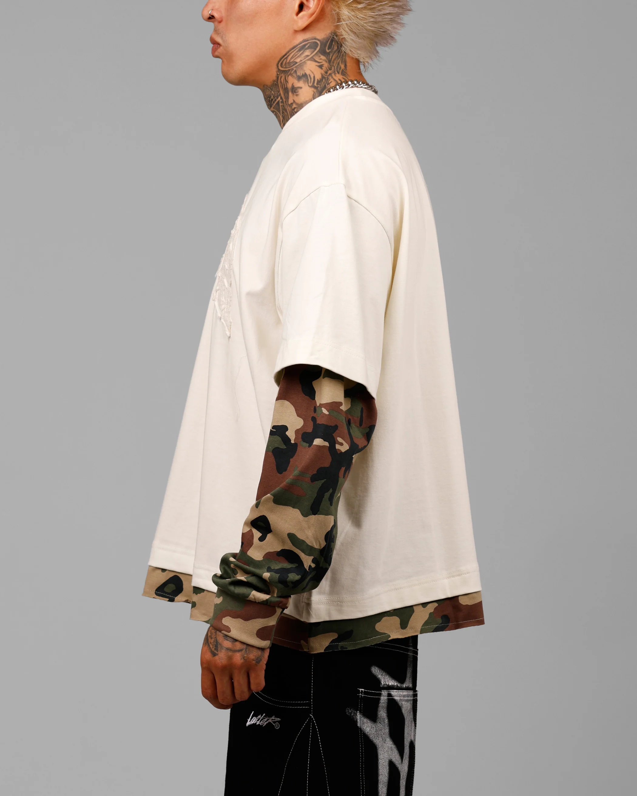 Loiter Impact Long Sleeve T-Shirt Washed White/Camo - Image 5
