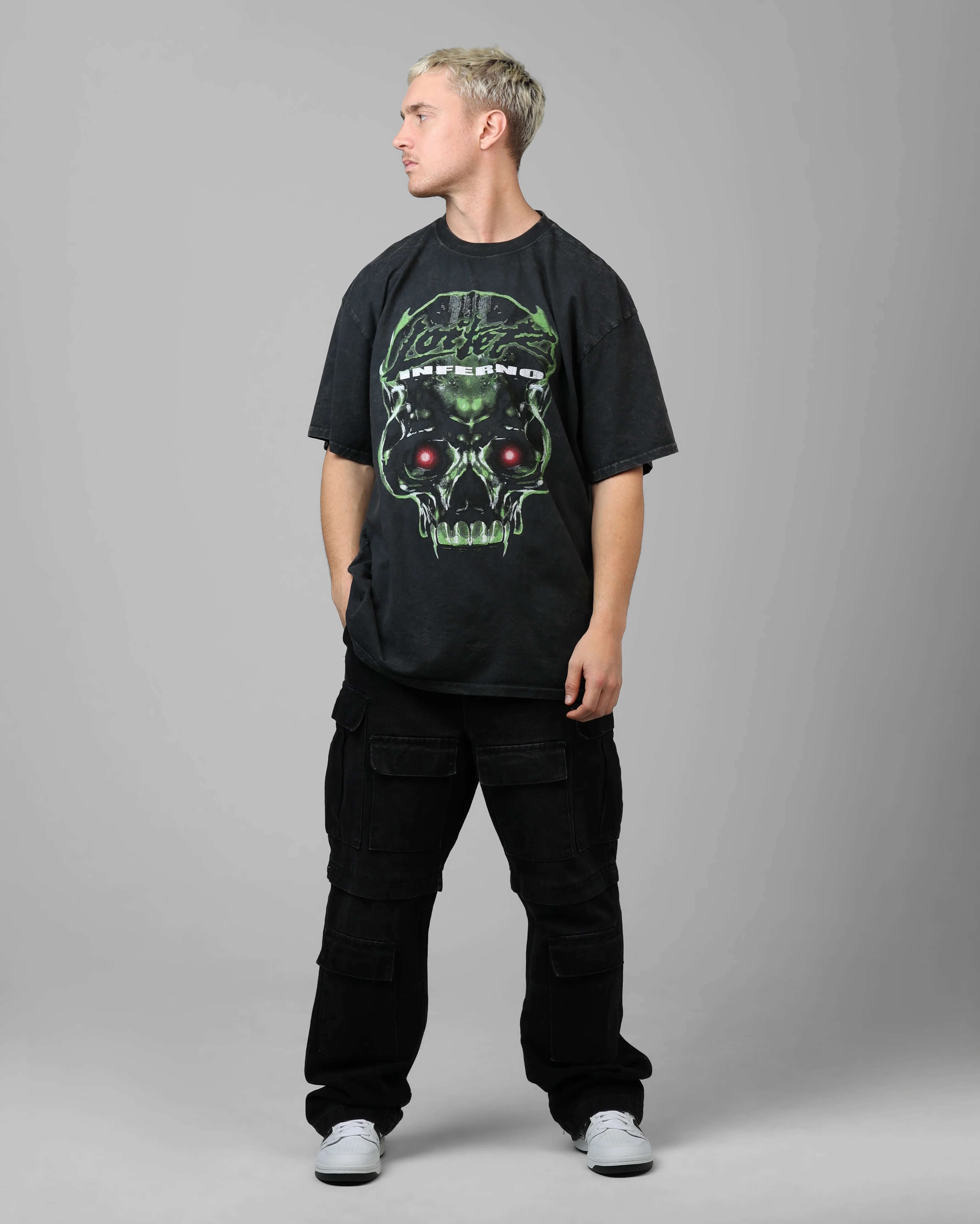 Loiter Inferno Drop T-Shirt Black Acidwash - Image 3