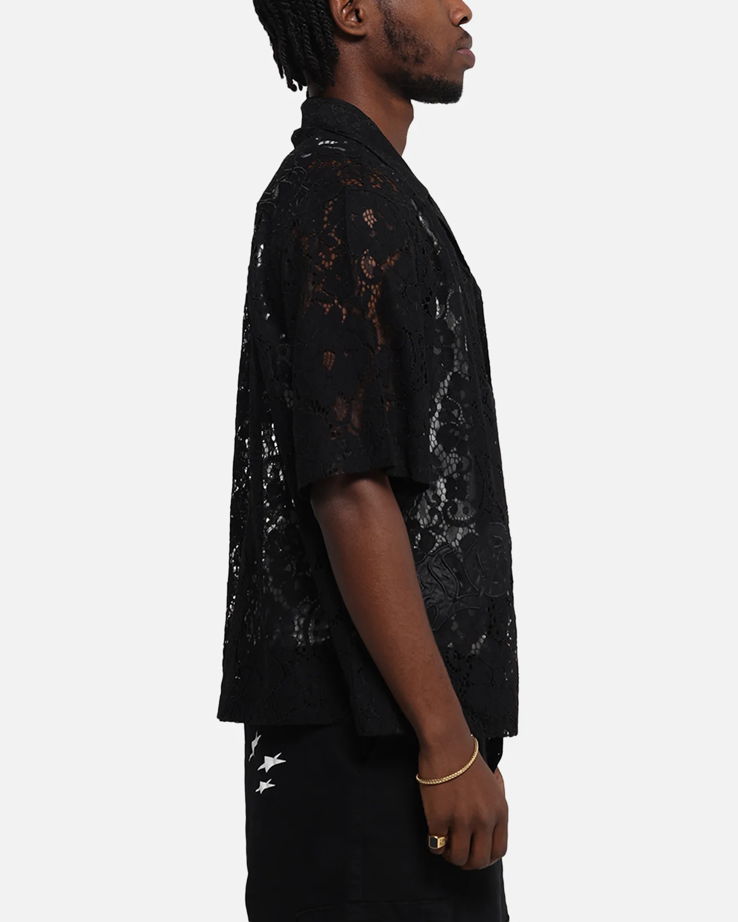 Loiter Lace Button Up Shirt Black - Image 5