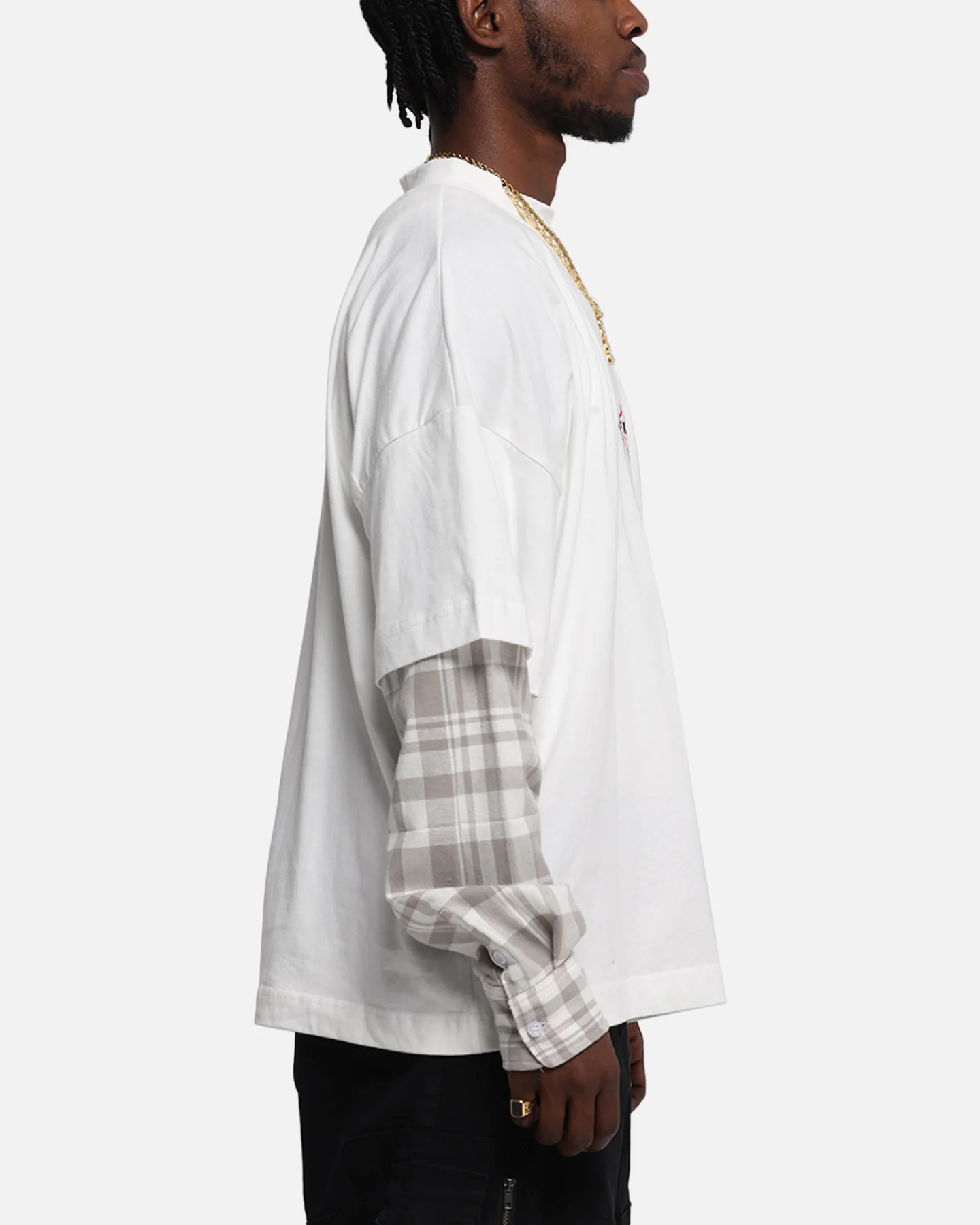 Loiter Layered Flannel T-Shirt Cream - Image 4