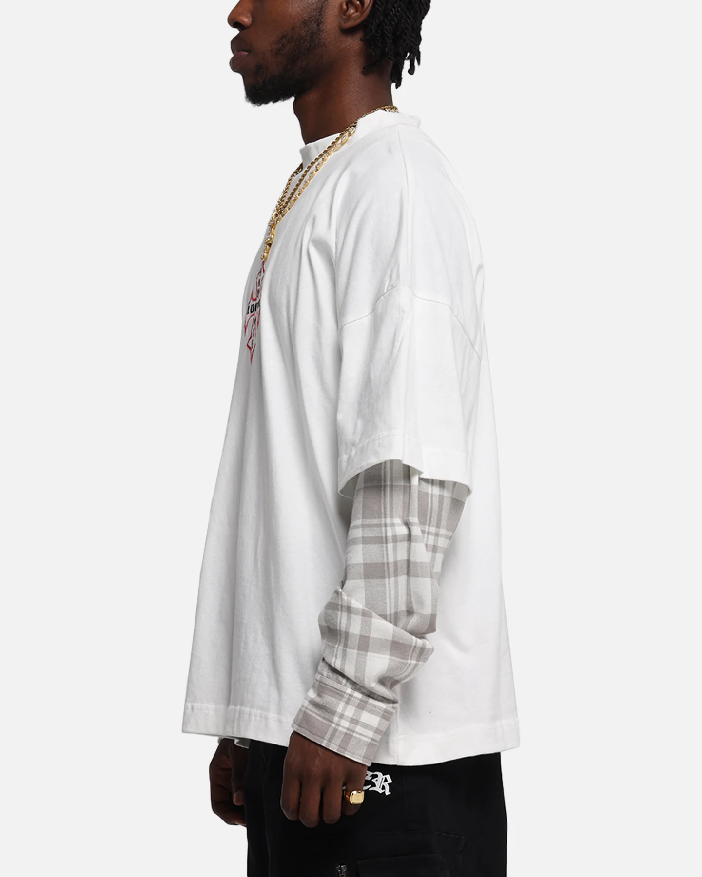 Loiter Layered Flannel T-Shirt Cream - Image 5