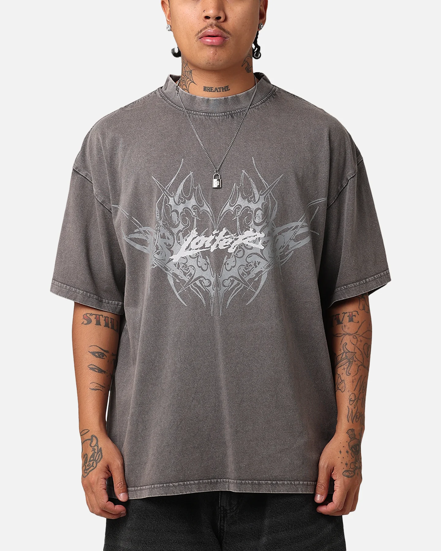 Loiter Lotus Oversized T-Shirt Charcoal Grey - Image 2