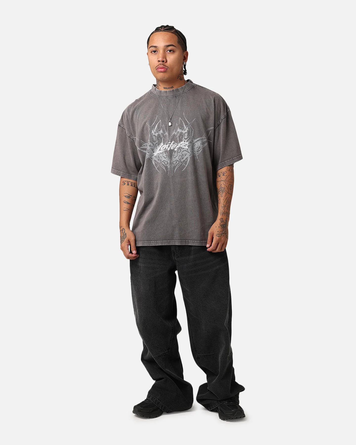 Loiter Lotus Oversized T-Shirt Charcoal Grey - Image 3