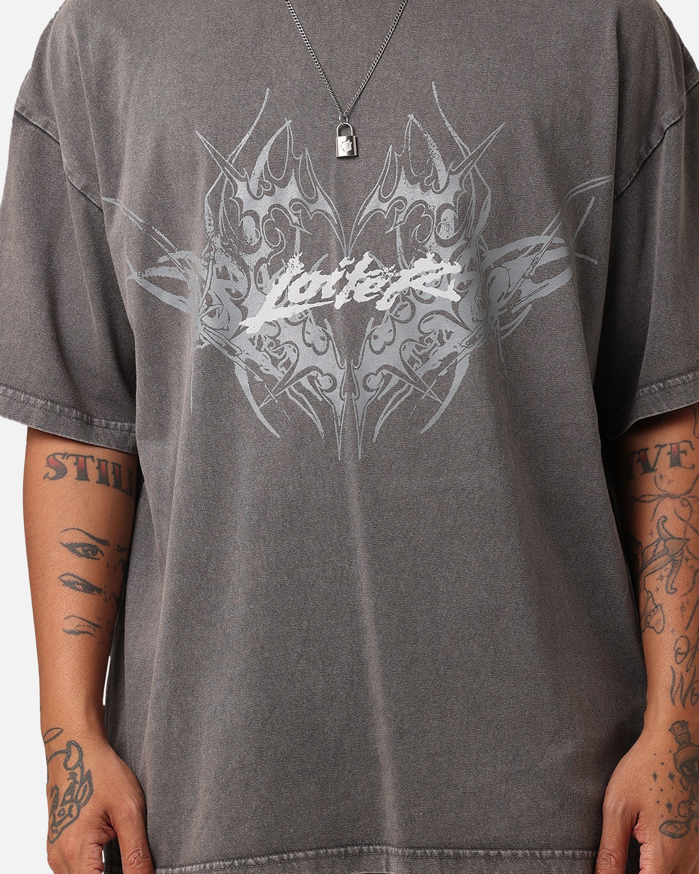 Loiter Lotus Oversized T-Shirt Charcoal Grey - Image 4