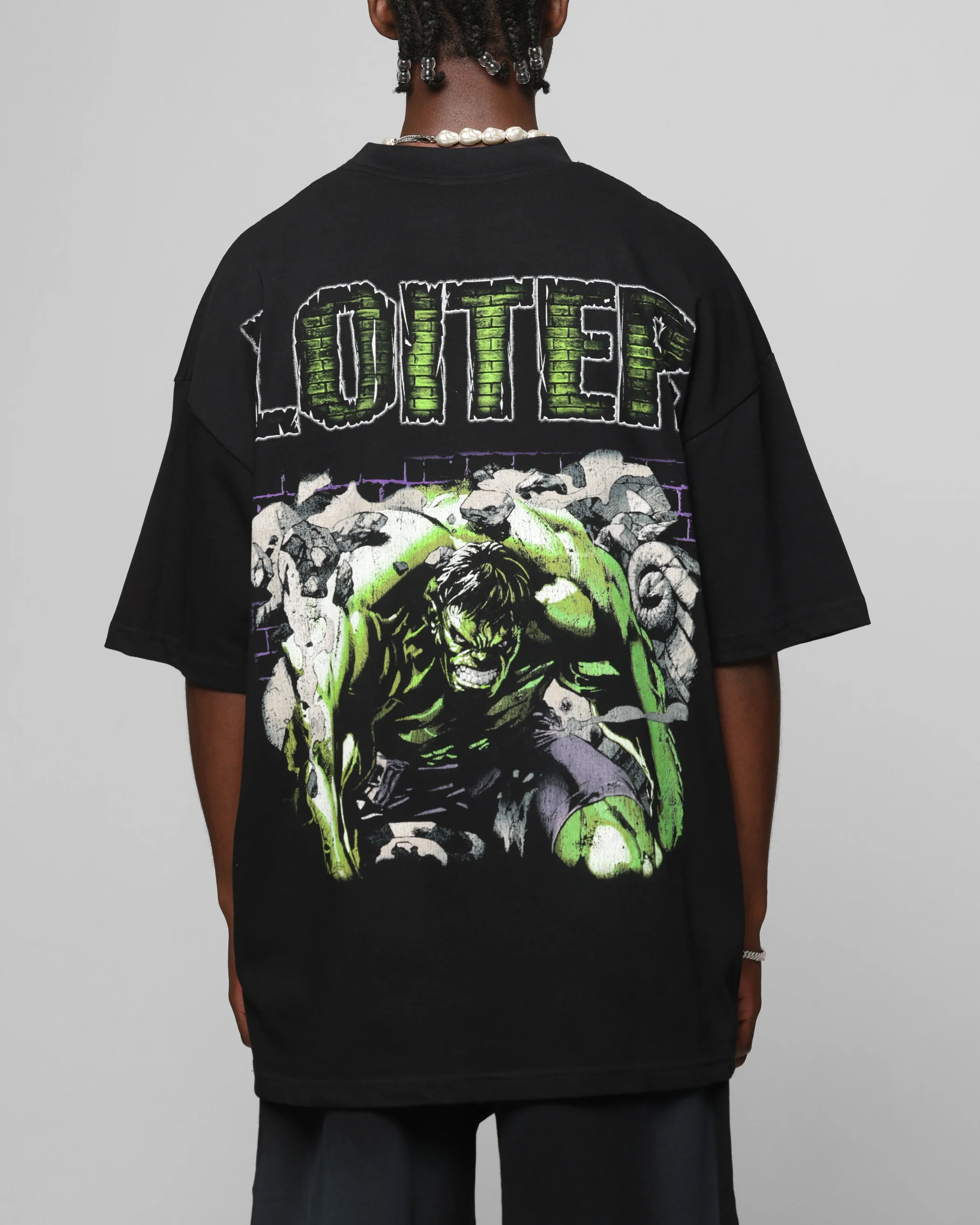 Loiter Marvel Hulk Mock Neck T-Shirt Black - Image 2