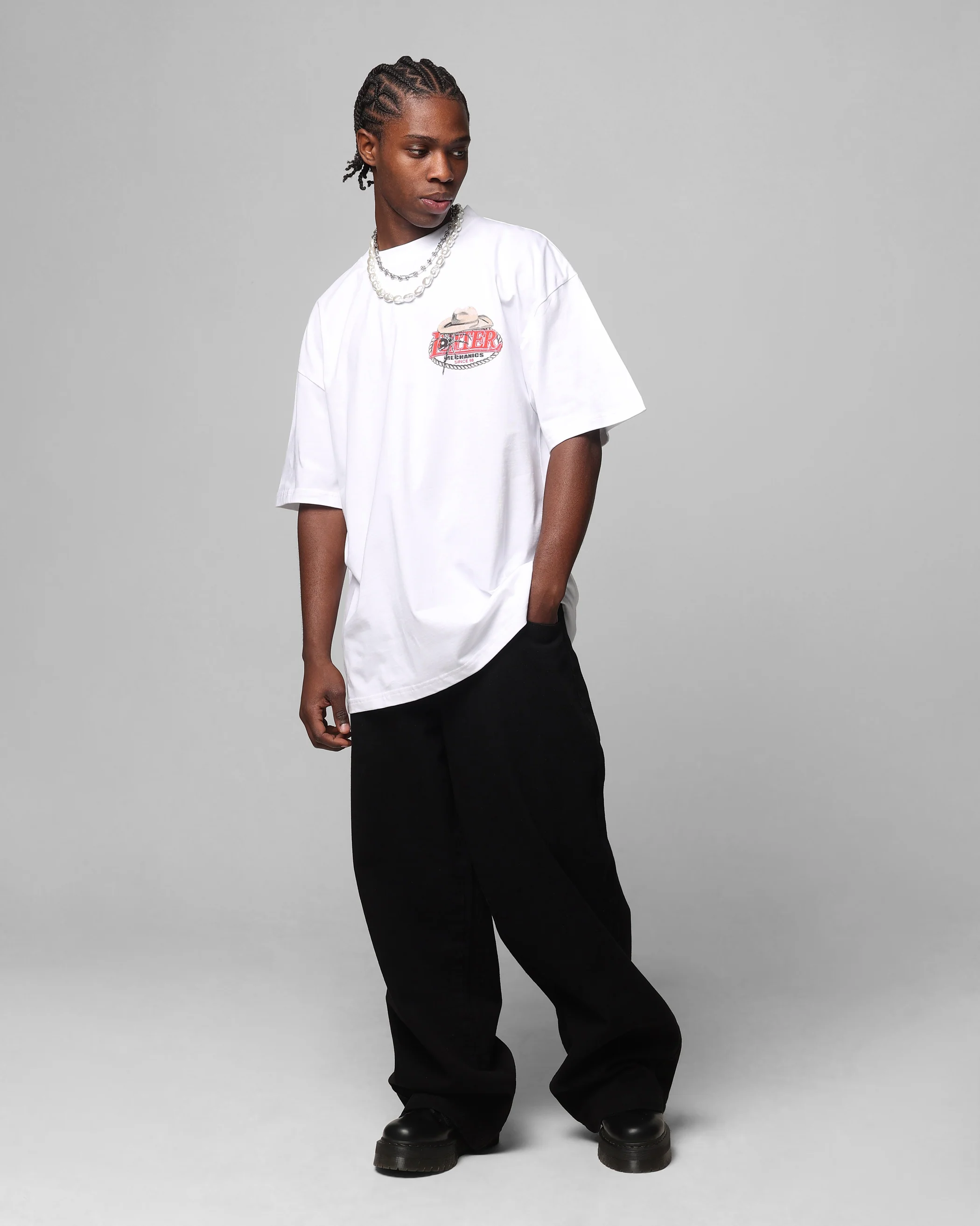 Loiter Mechanic Drop T-Shirt White - Image 4