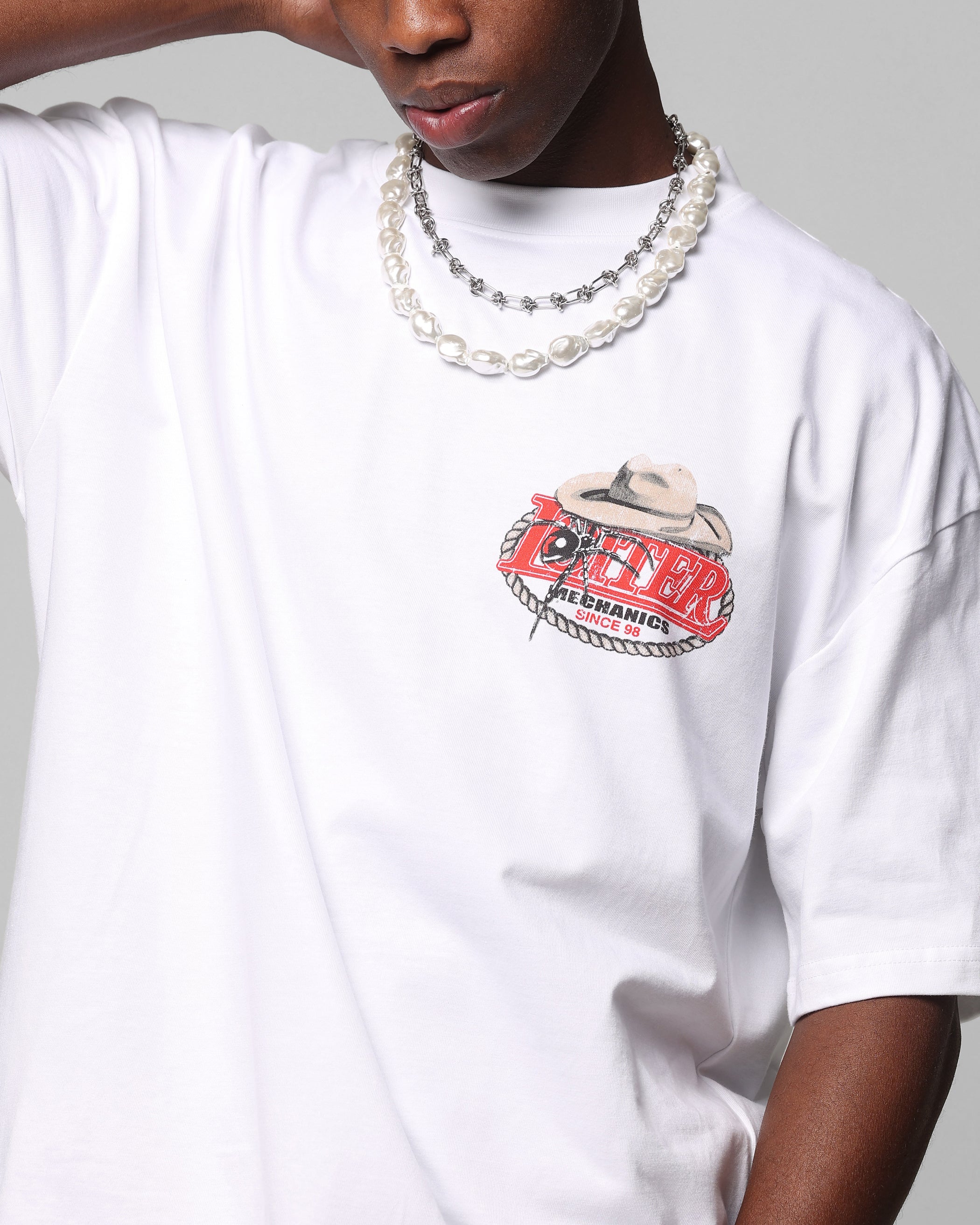 Loiter Mechanic Drop T-Shirt White - Image 8