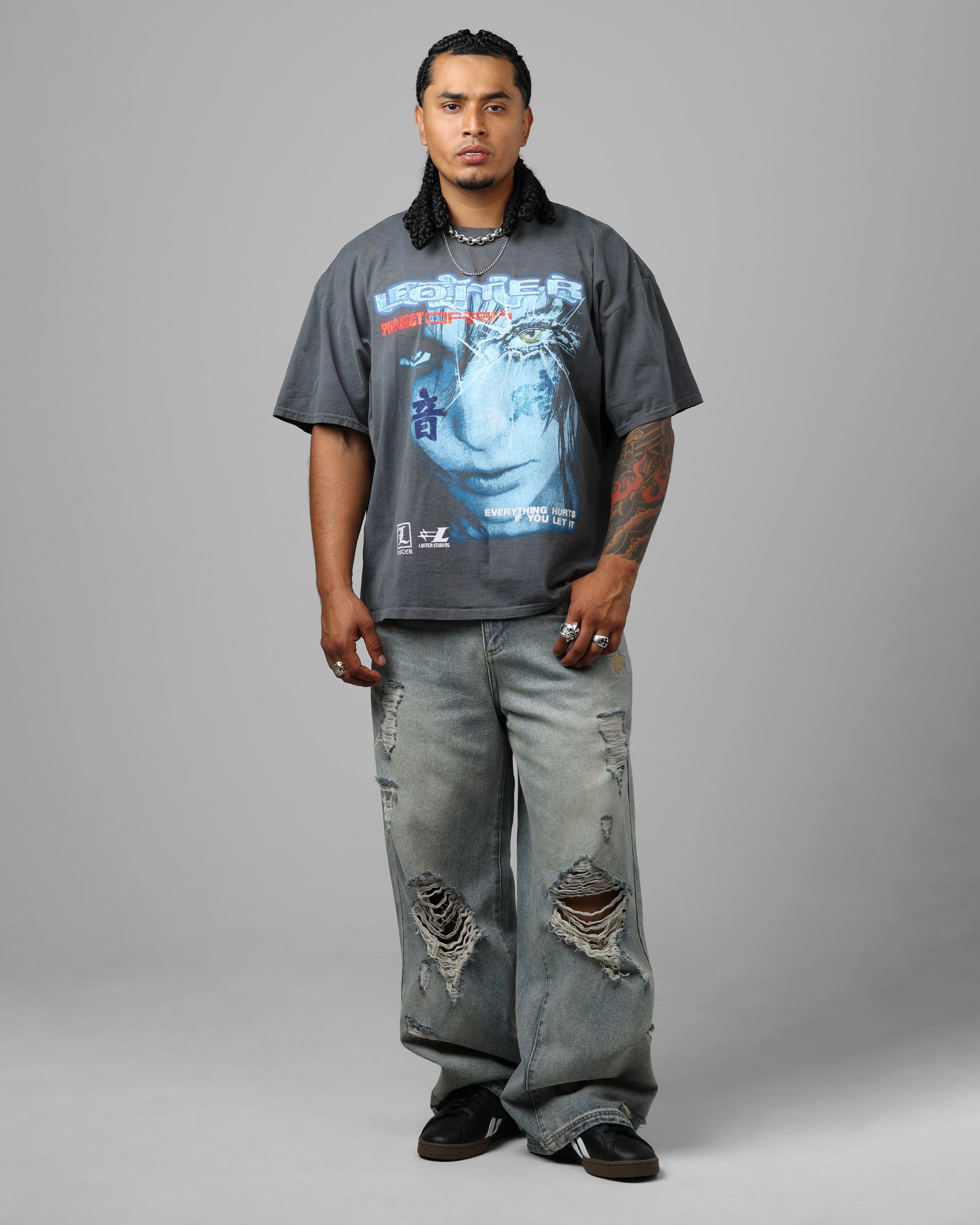 Loiter Project Dark Vintage T-Shirt Washed Charcoal - Image 3