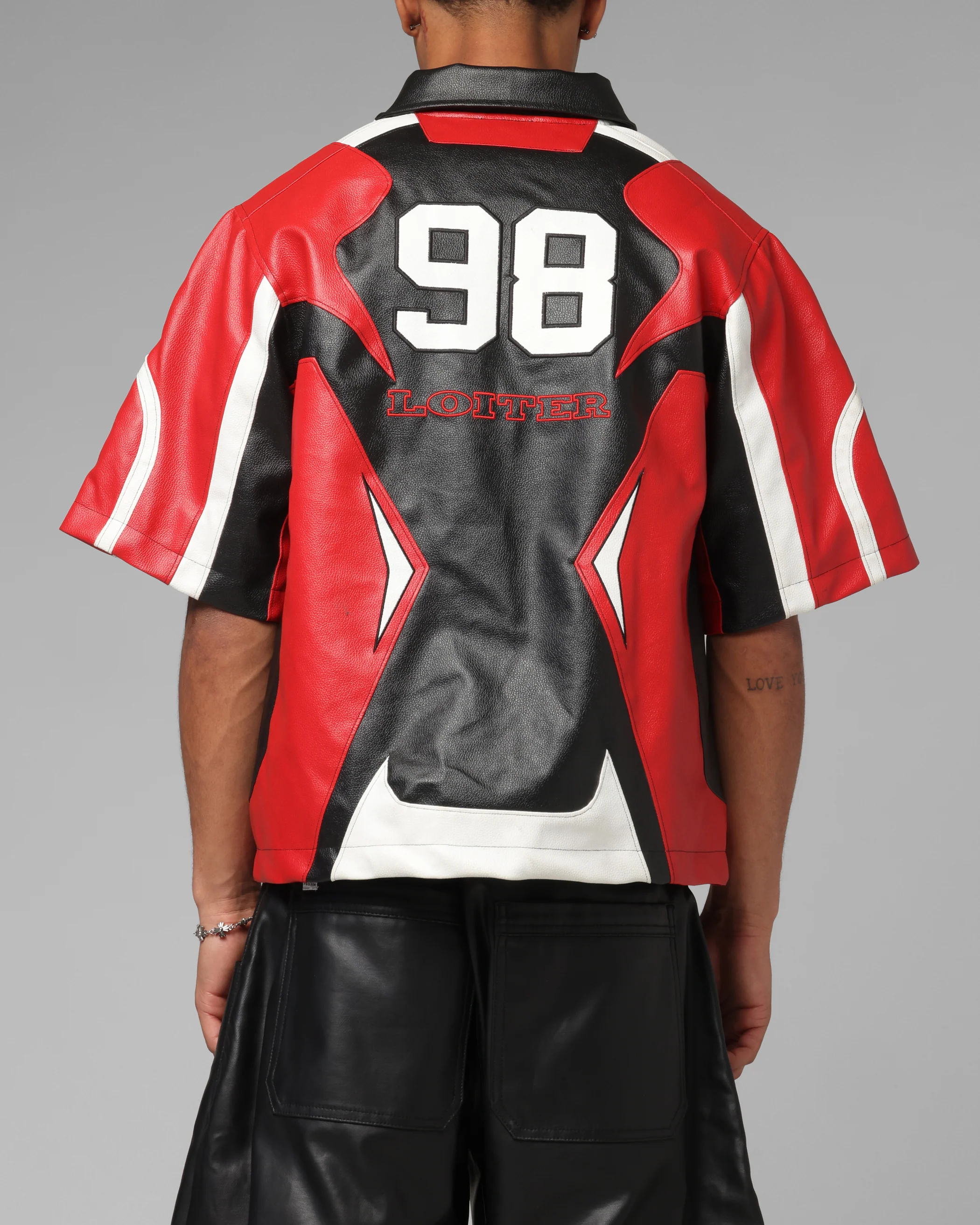 Loiter Racer Vegan Leather Shirt Red/Black - Image 2