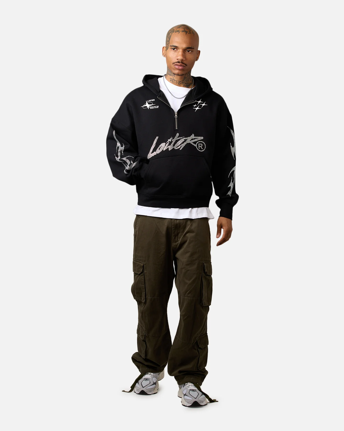 Loiter Rave Rhinestone Hoodie Black - Image 3