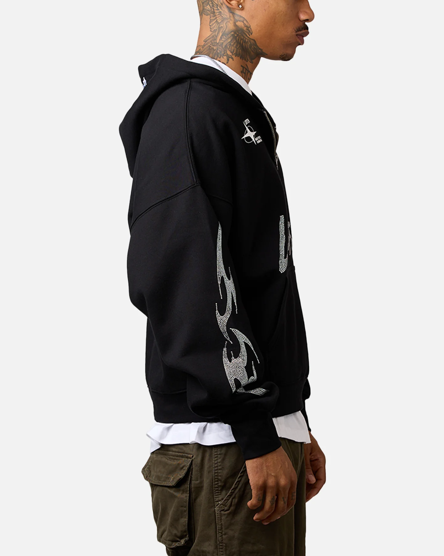 Loiter Rave Rhinestone Hoodie Black - Image 4