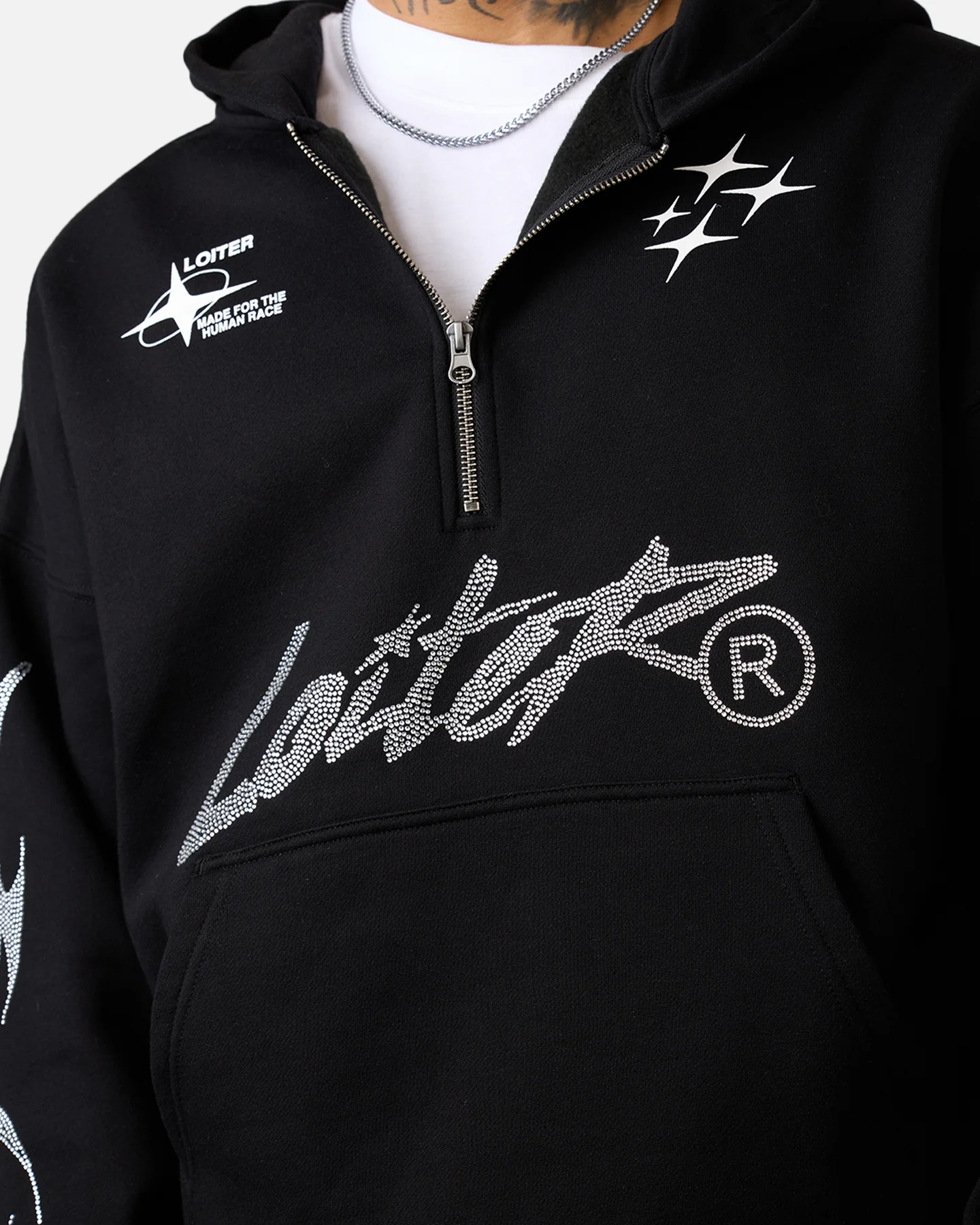 Loiter Rave Rhinestone Hoodie Black - Image 7