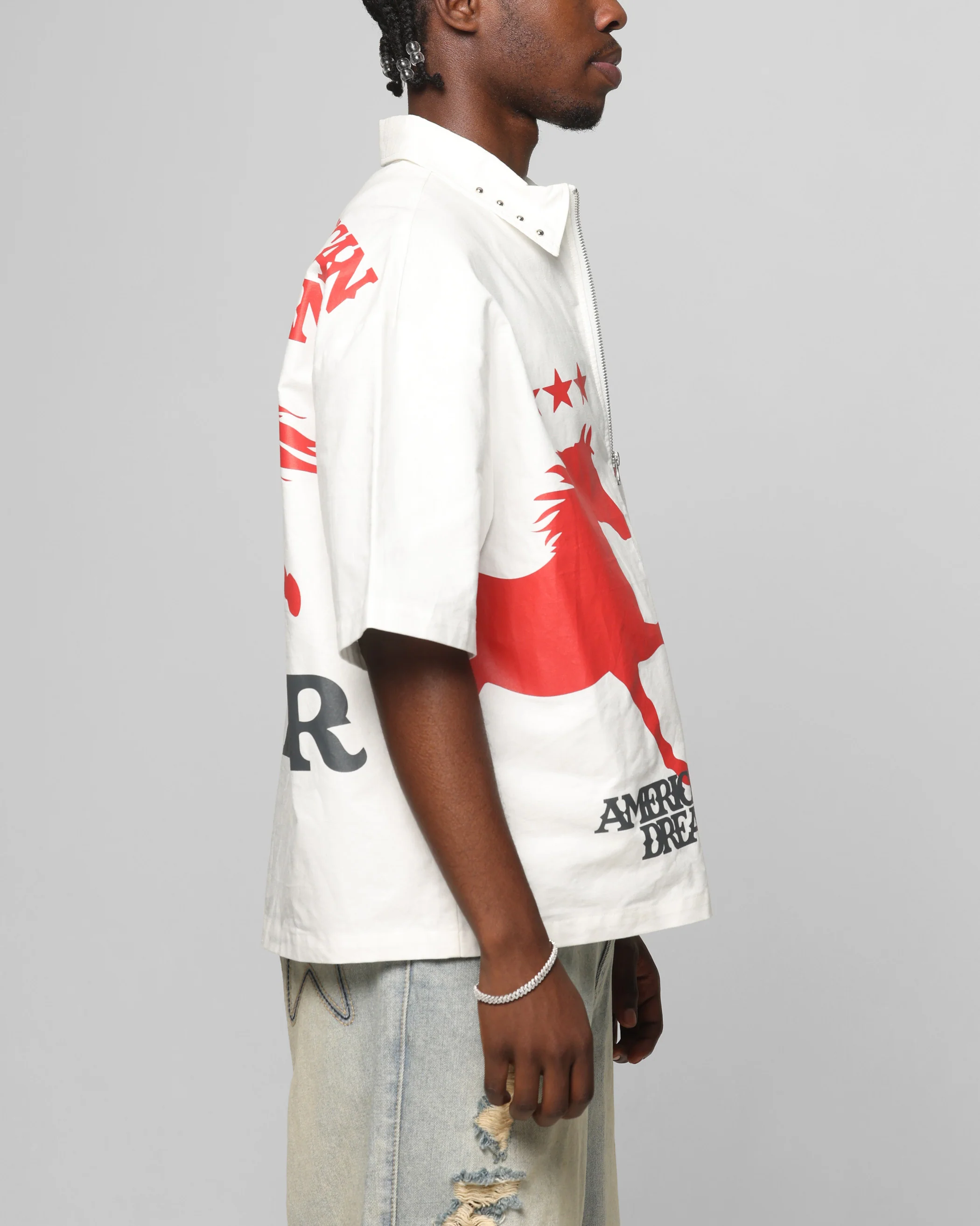 Loiter Rodeo Zip Up Shirt Off White - Image 5