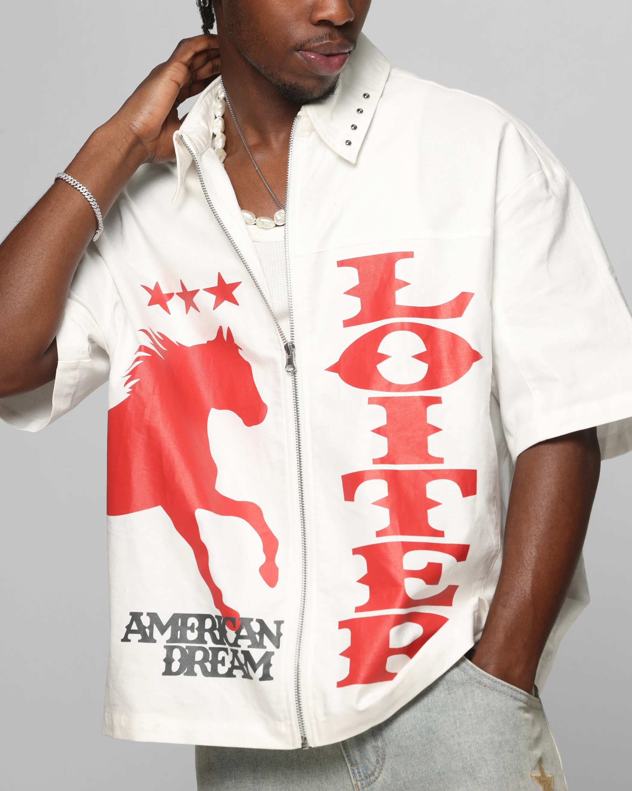 Loiter Rodeo Zip Up Shirt Off White - Image 7