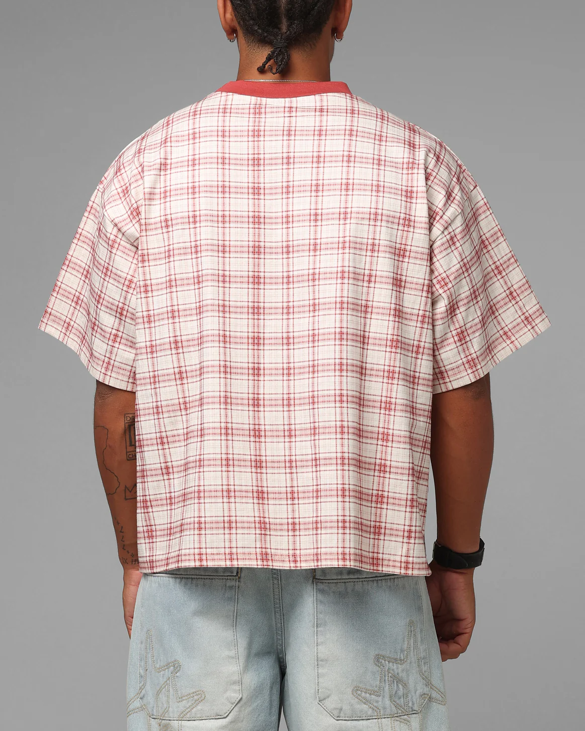 Loiter Script T-Shirt Pink Check - Image 3