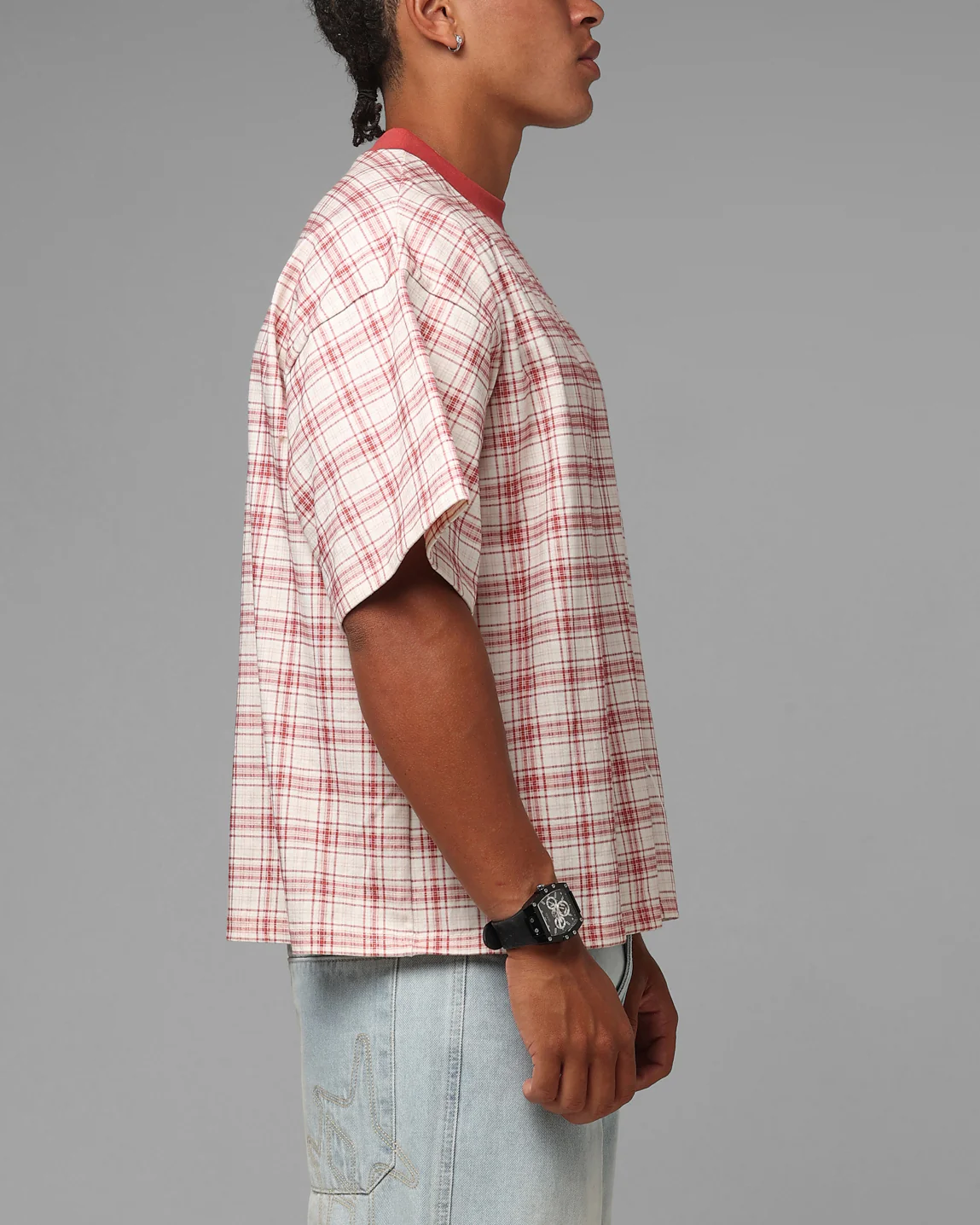 Loiter Script T-Shirt Pink Check - Image 4