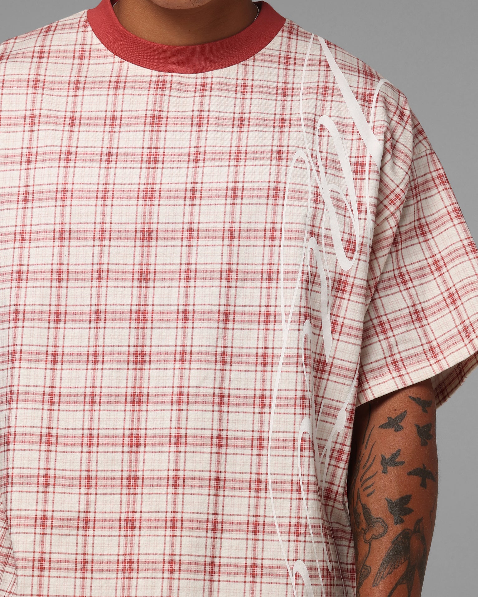 Loiter Script T-Shirt Pink Check - Image 6