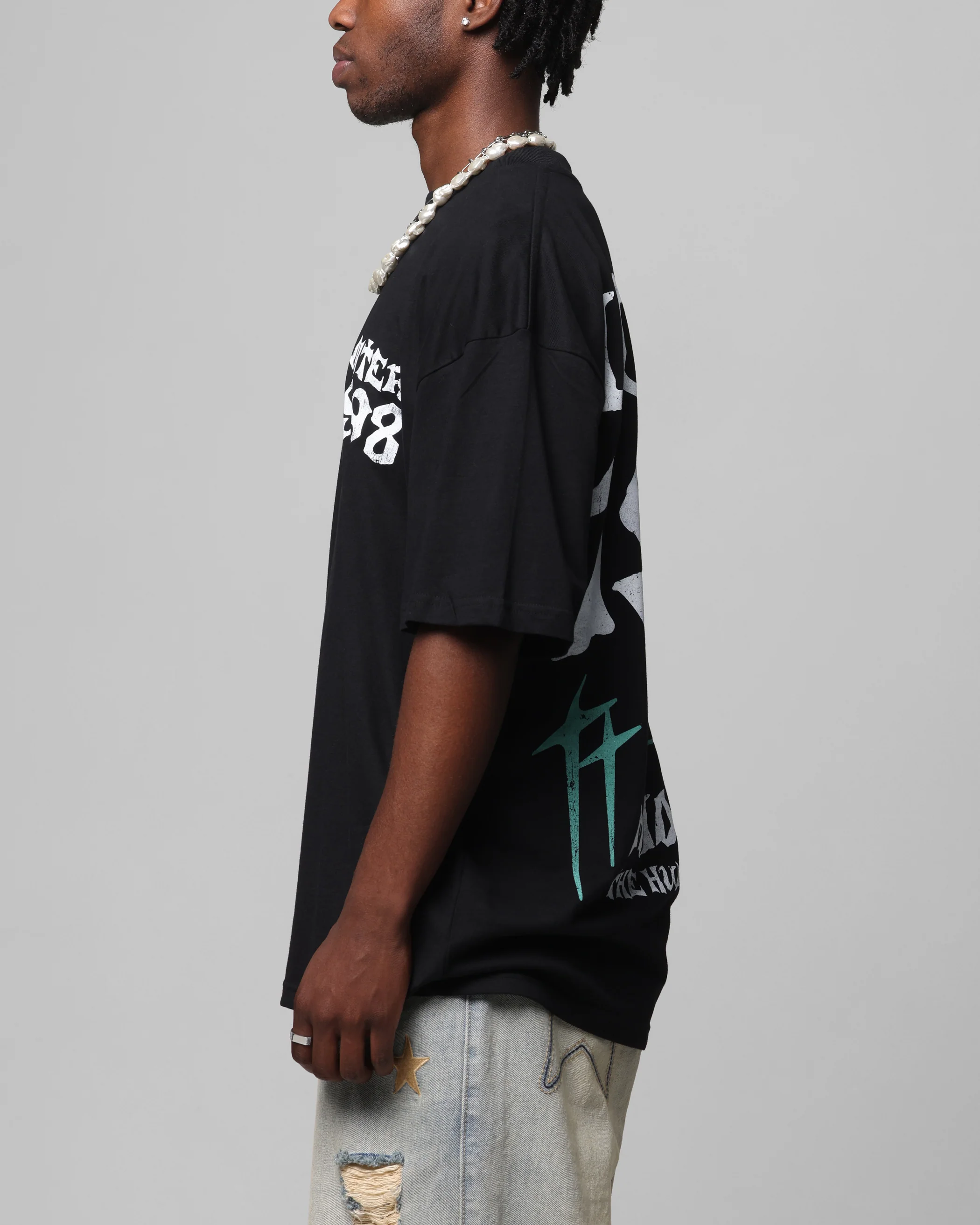 Loiter Staple Logo Drop T-Shirt Black - Image 6