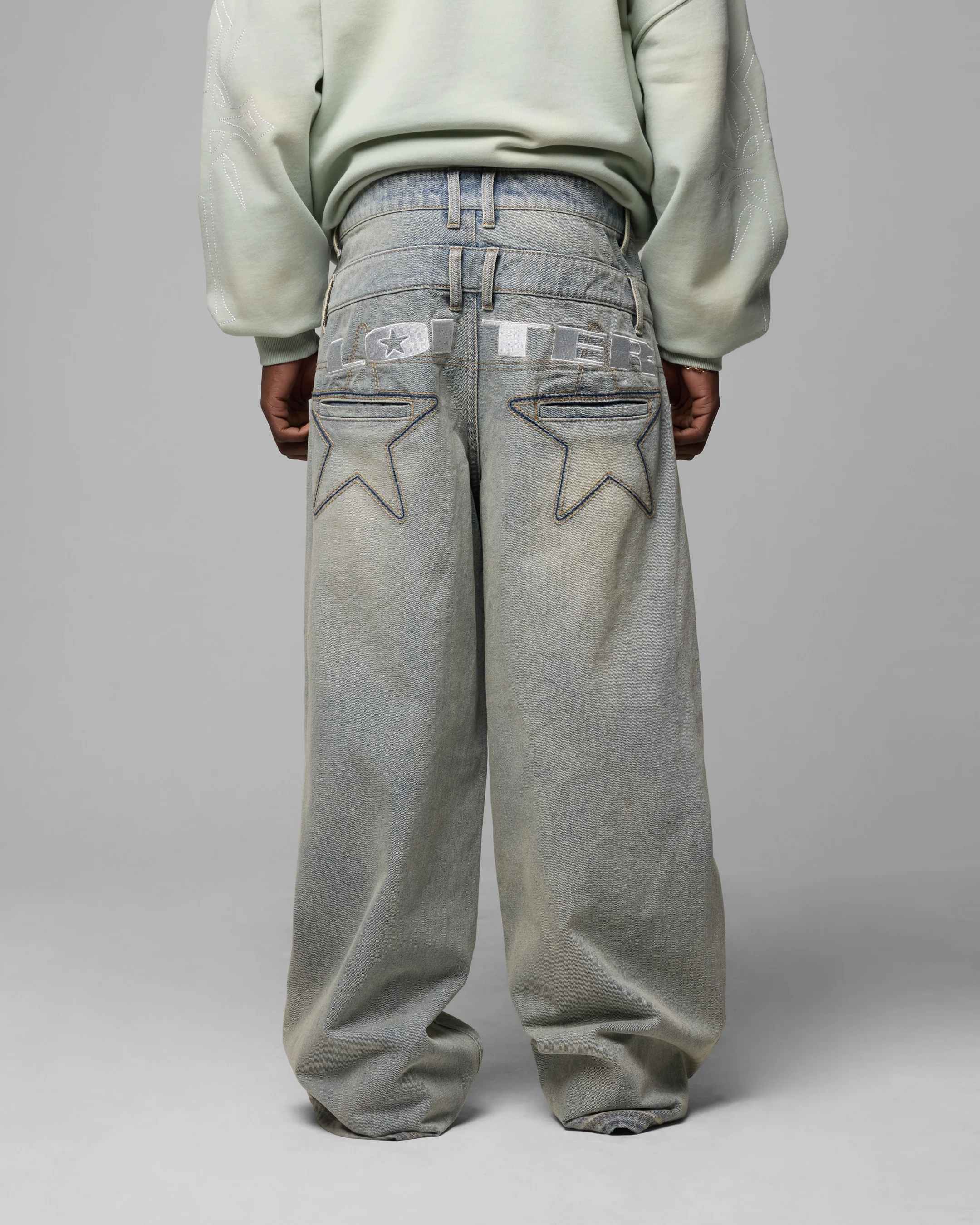 Loiter Star Layered Jeans Washed Blue - Image 4