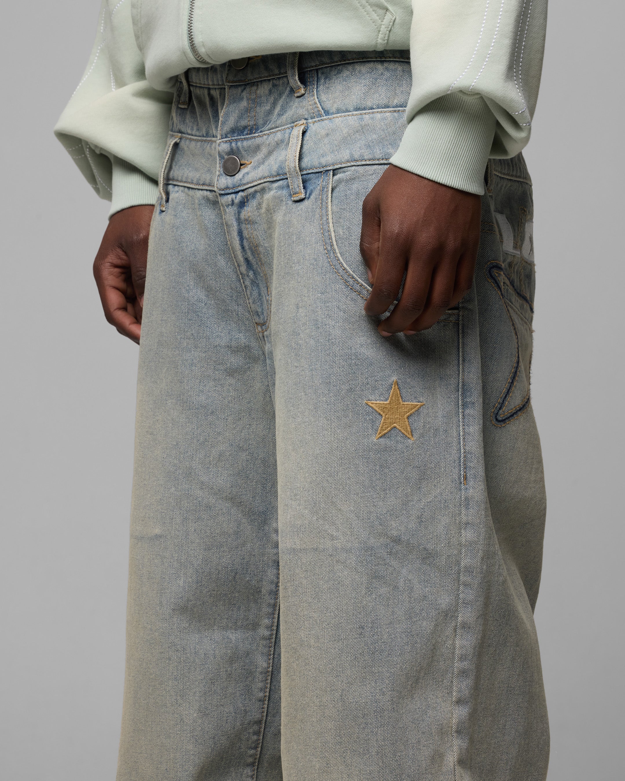 Loiter Star Layered Jeans Washed Blue - Image 6