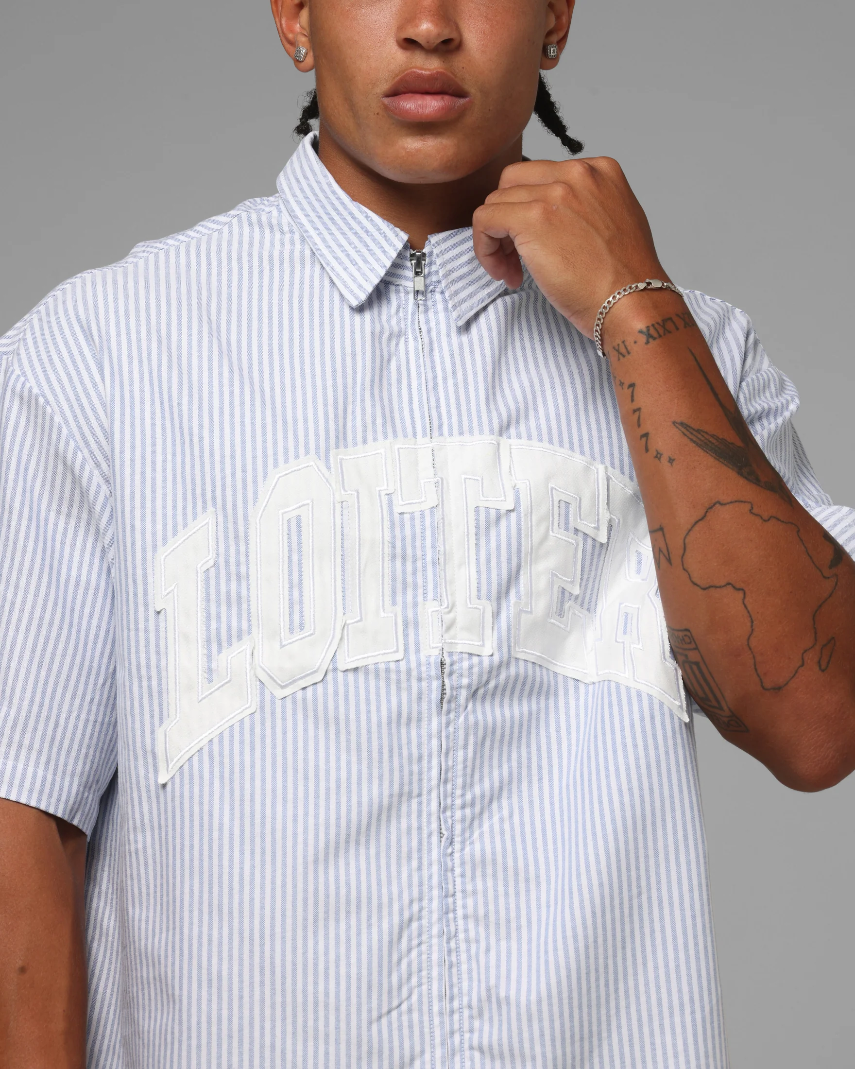 Loiter Studio Zip Shirt Blue Stripe - Image 7