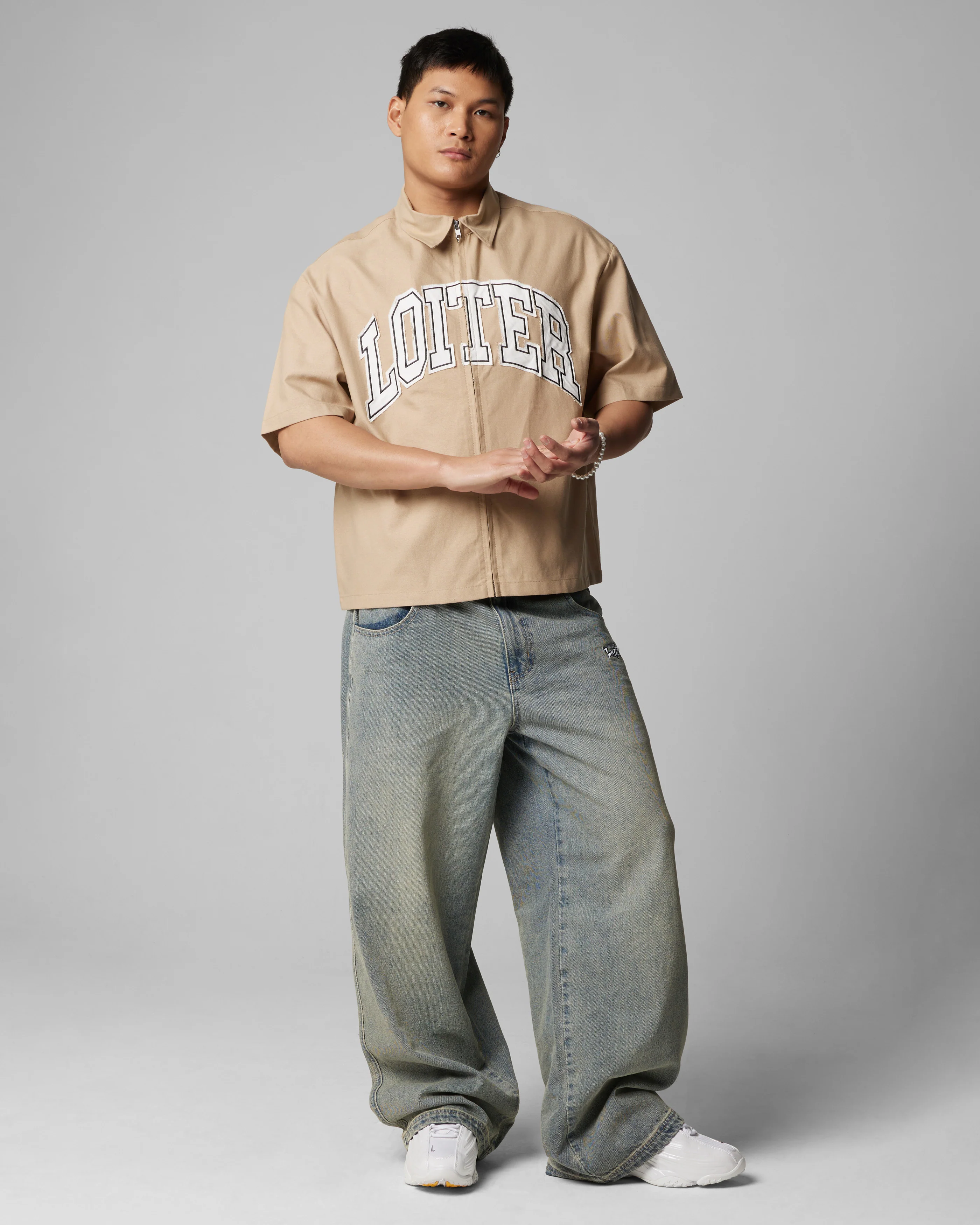 Loiter Studio Zip Shirt Oxford Tan - Image 3
