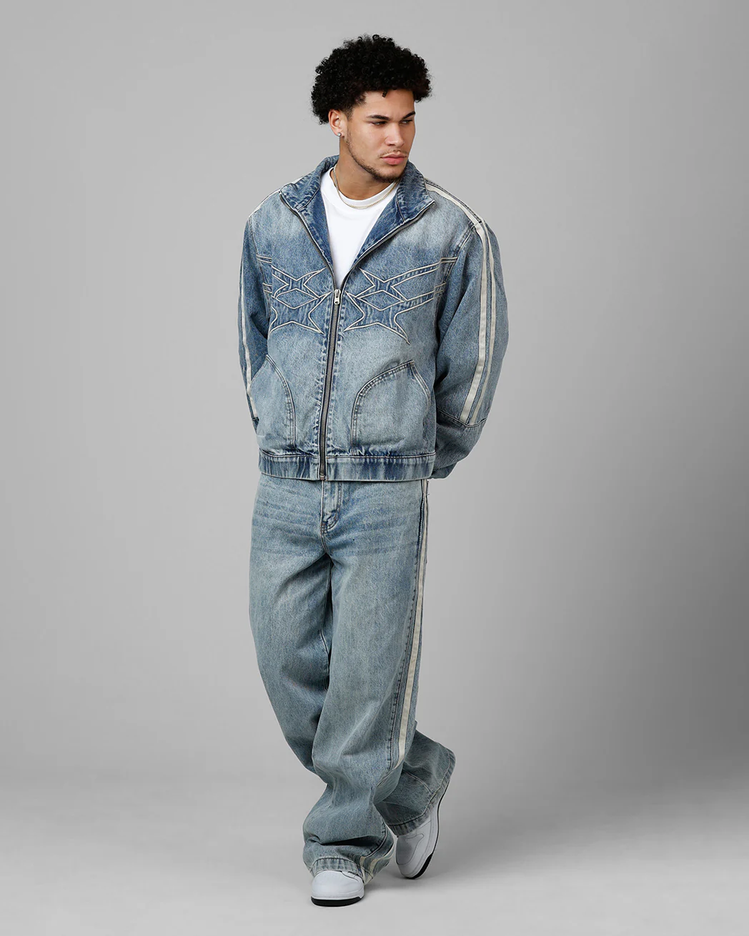 Loiter Track Star Denim Jacket Blue Wash - Image 3
