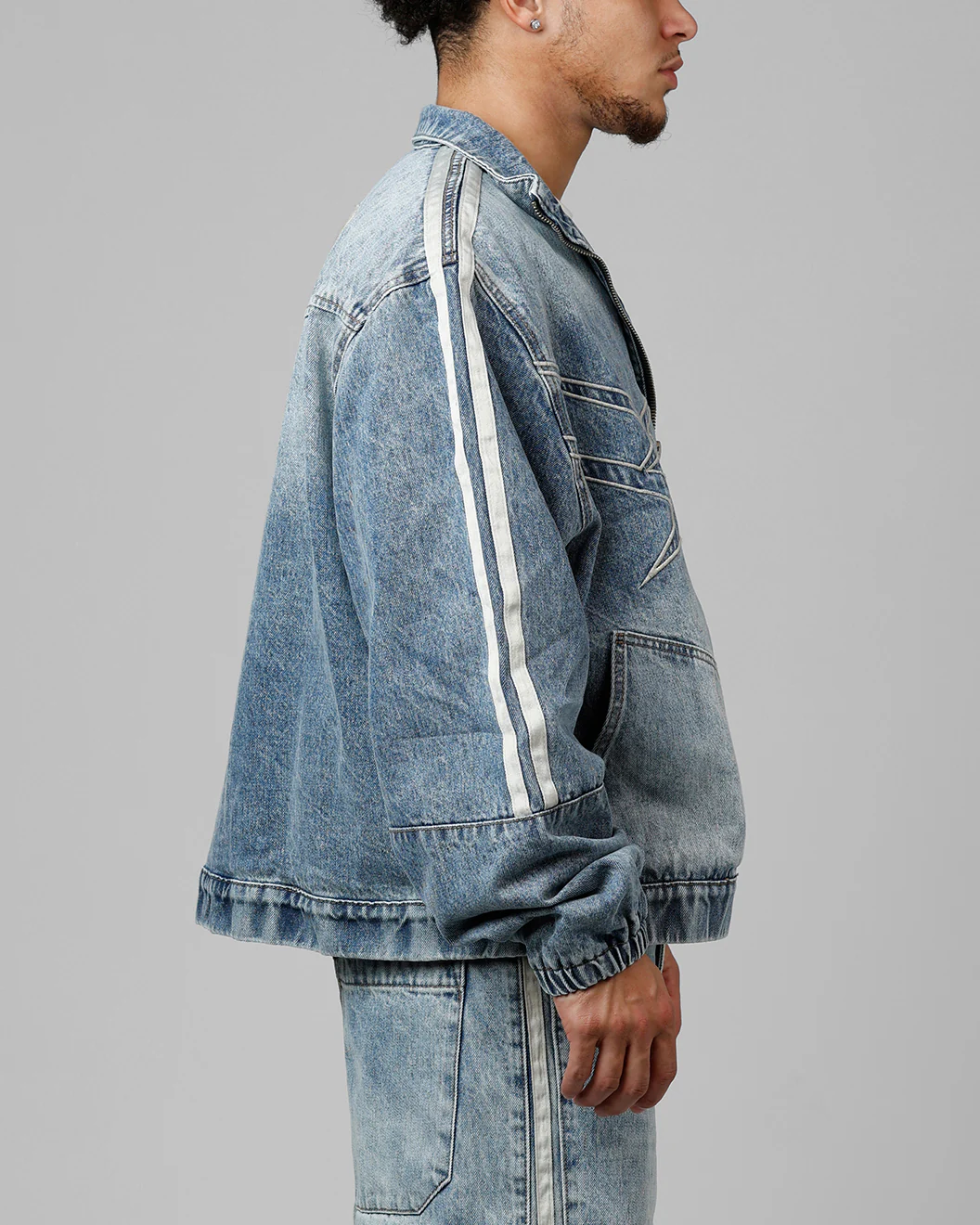 Loiter Track Star Denim Jacket Blue Wash - Image 4