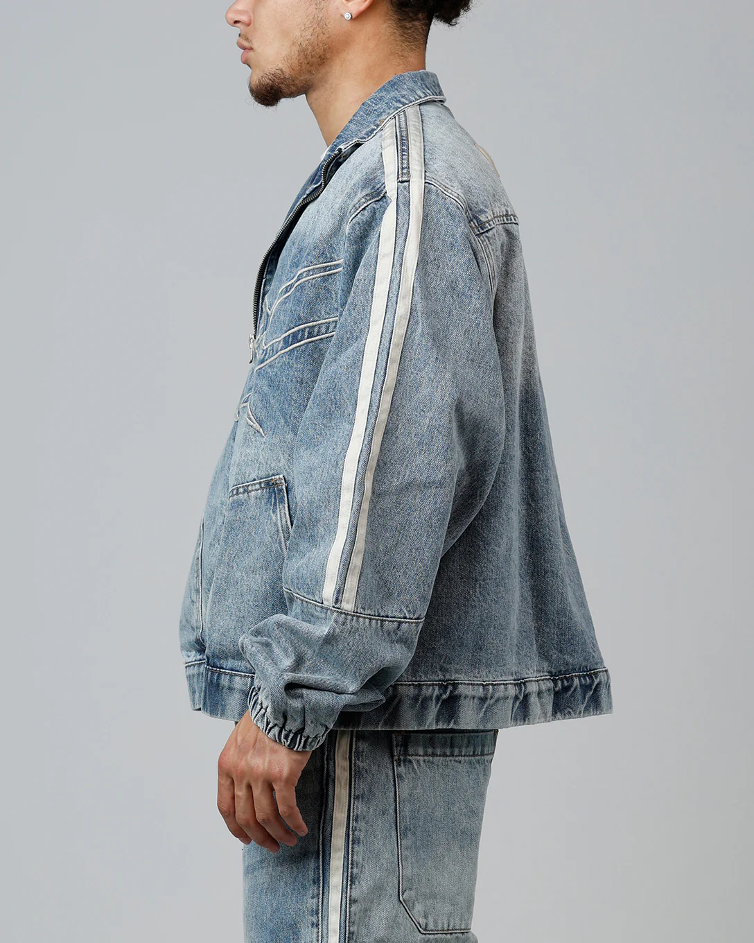 Loiter Track Star Denim Jacket Blue Wash - Image 5