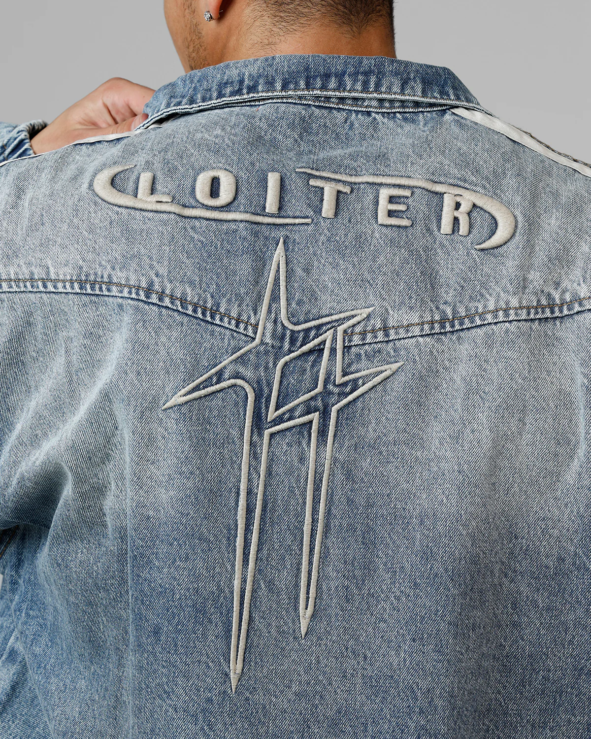 Loiter Track Star Denim Jacket Blue Wash - Image 7