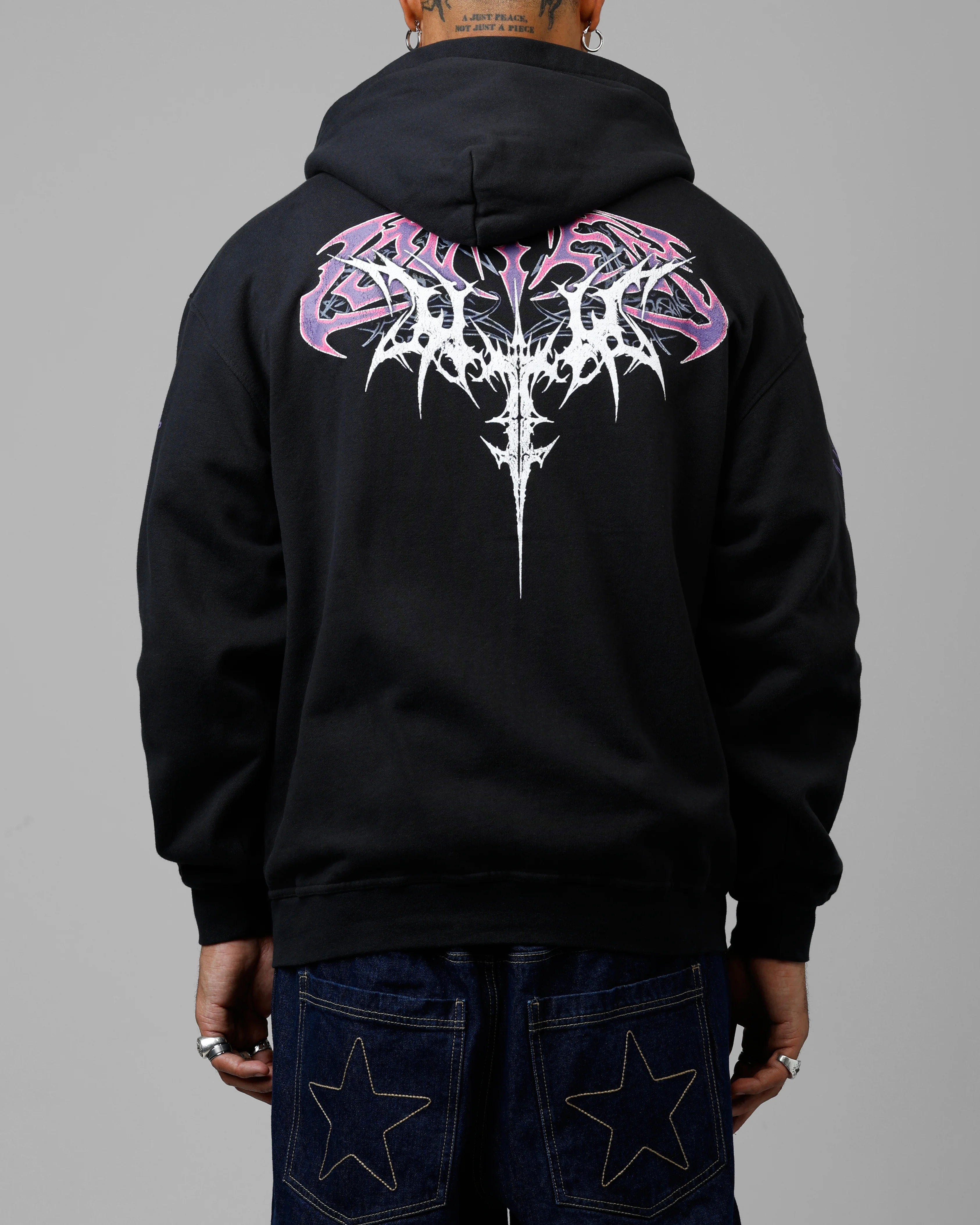 Loiter Tribal Skull Zip Up Hoodie Black - Image 2